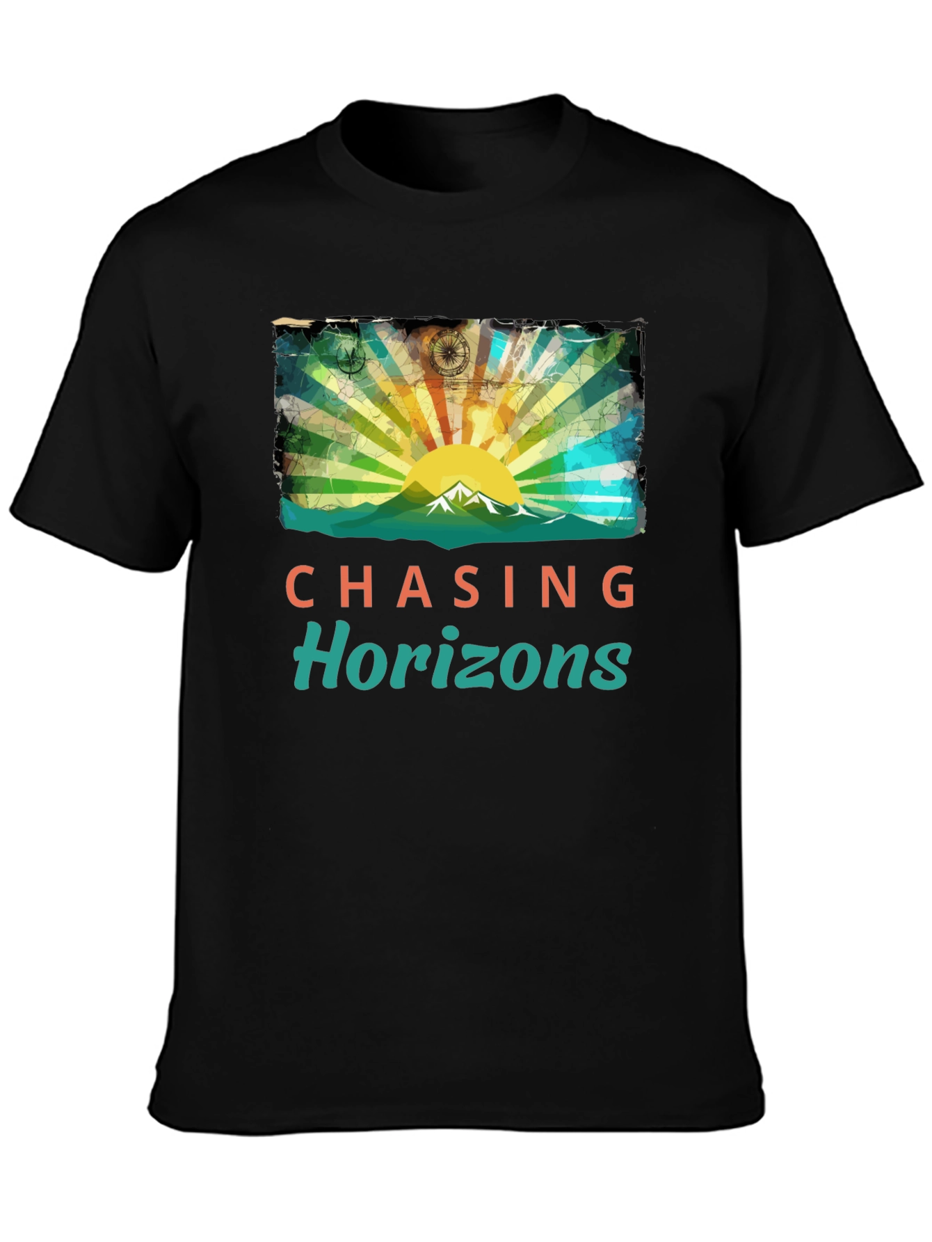 Black Chasing Horizons Graphic Tee - Mountain Sunrise Design view 3