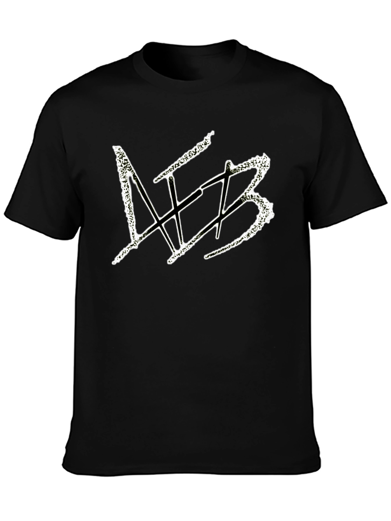 Black Men's Black Graphic Tee - Distressed White Design view 3