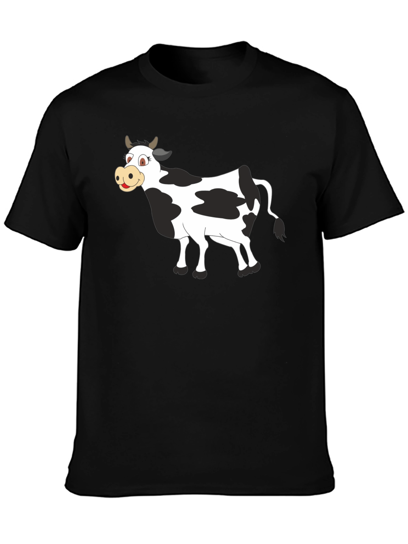 Black Cartoon Cow Graphic Tee - Black view 3