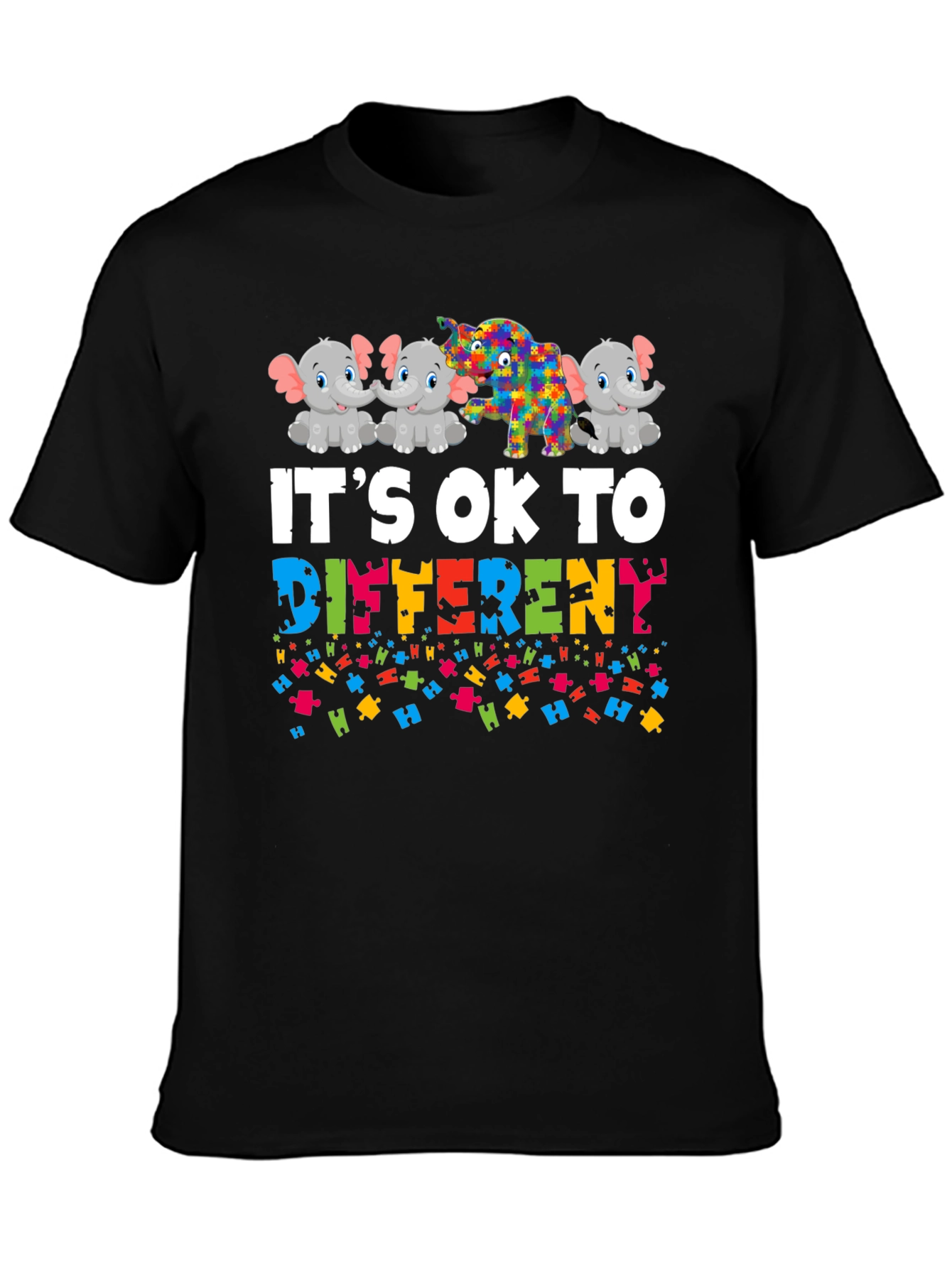 Black It's OK to be Different Autism Awareness T-Shirt view 3