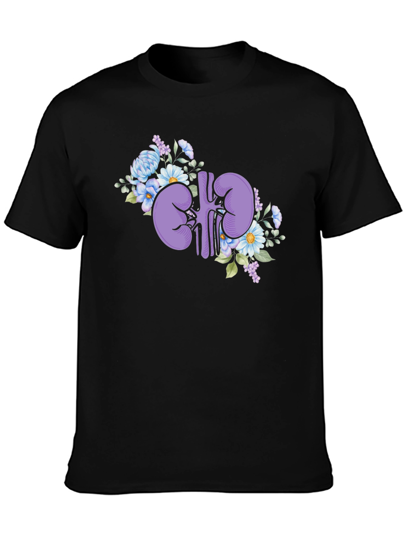 Black Floral Kidney Graphic Tee - Black Cotton T-Shirt view 3