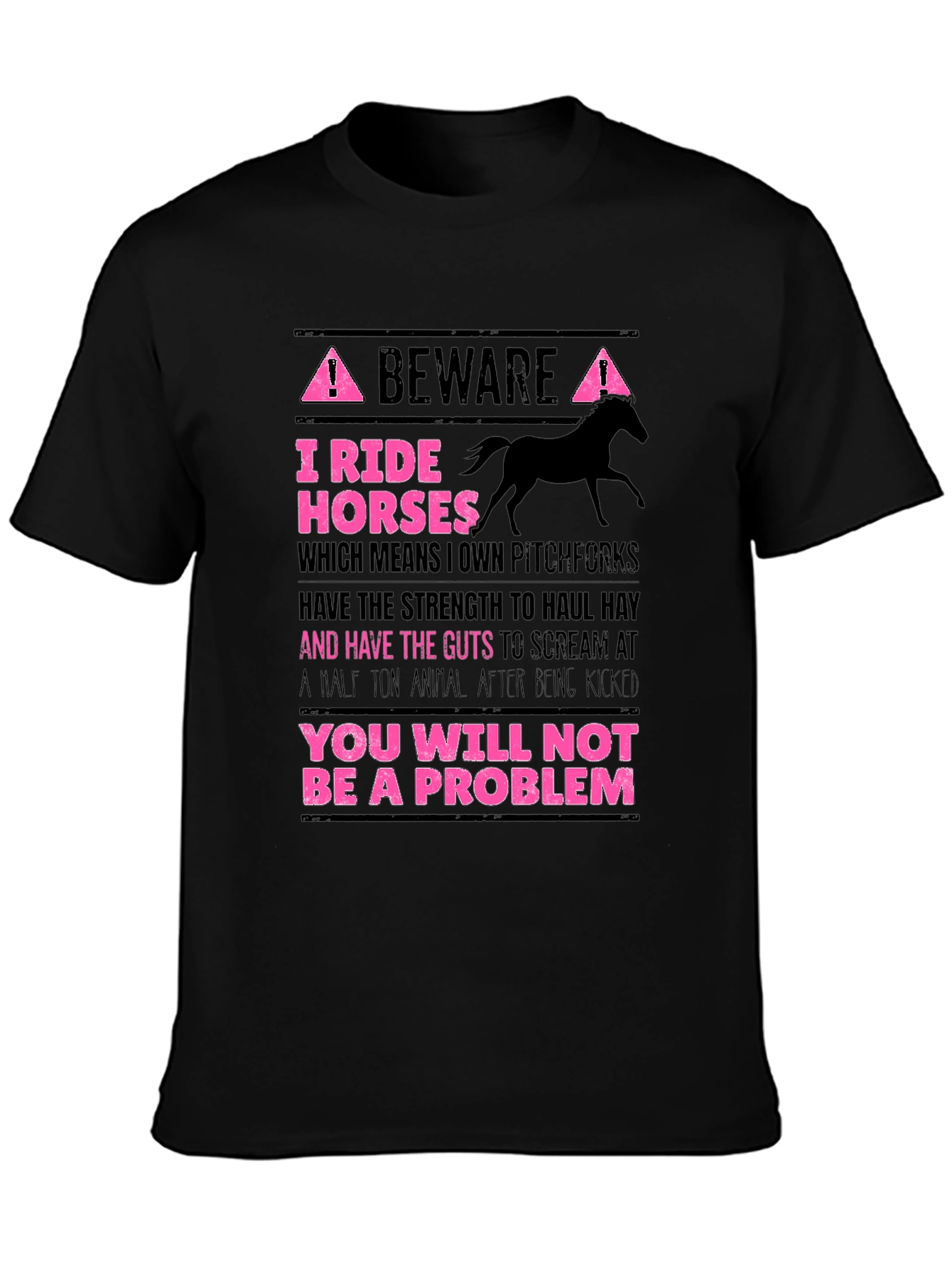 Black Beware I Ride Horses Graphic Tee view 3