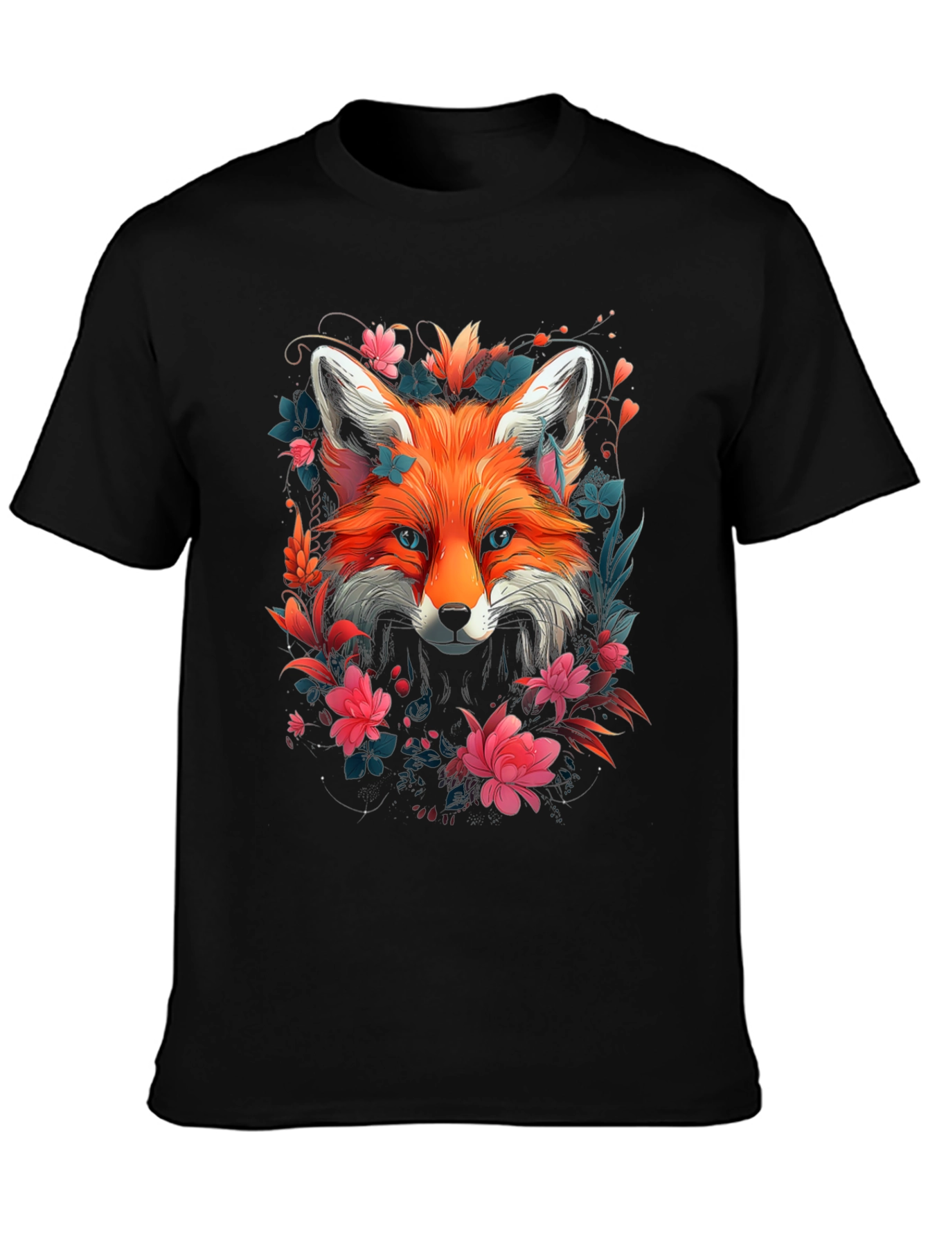 Black Floral Fox Graphic Tee - Stylish Unisex T-Shirt view 3
