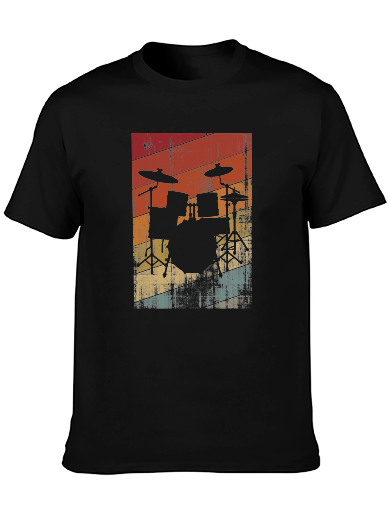 Black Retro Drum Set Graphic Tee - Black view 3