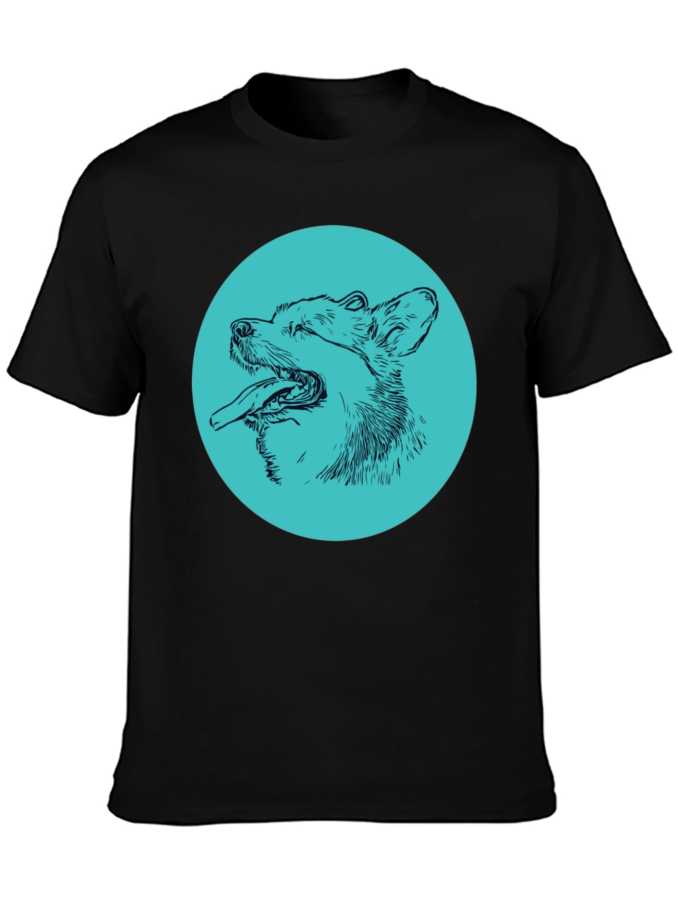 Dog Sketch Graphic Tee - Cool Aqua Print on Black Shirt - 3