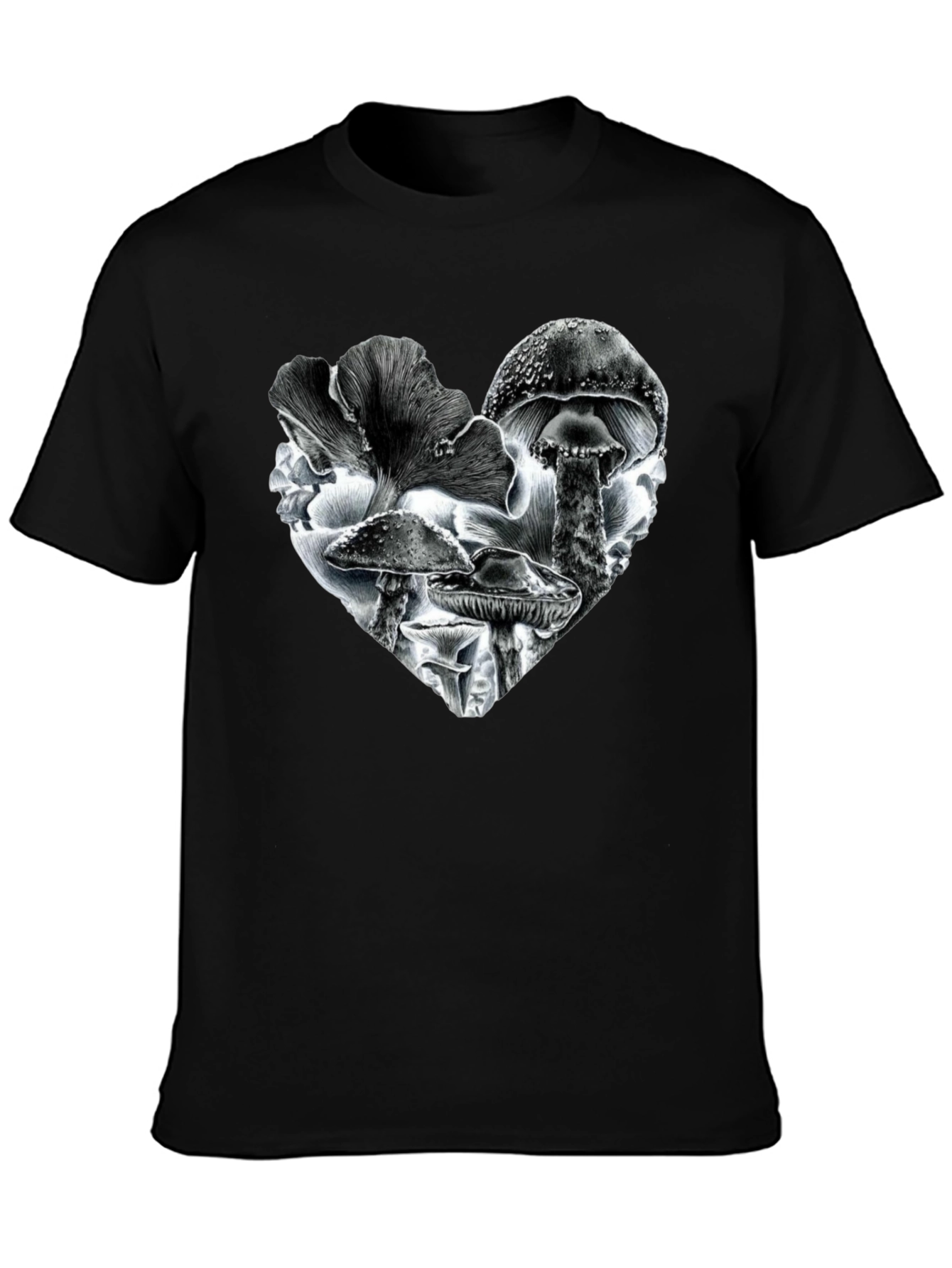 Black Mushroom Heart Black T-Shirt view 3