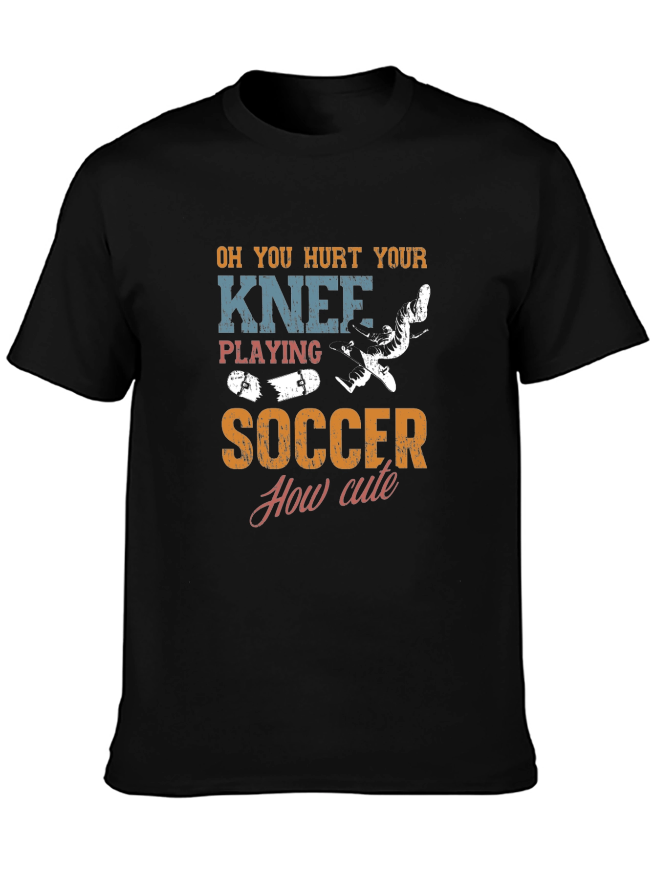 Black Funny Hurt Knee Soccer Graphic Tee view 3