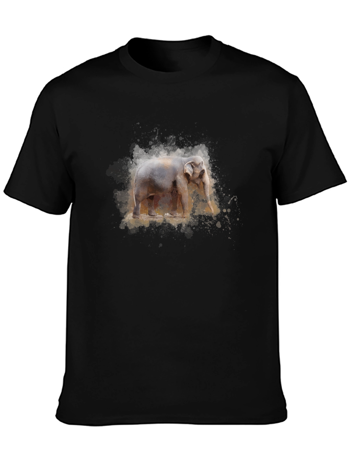 Black Elephant Watercolor Print Black T-Shirt view 3