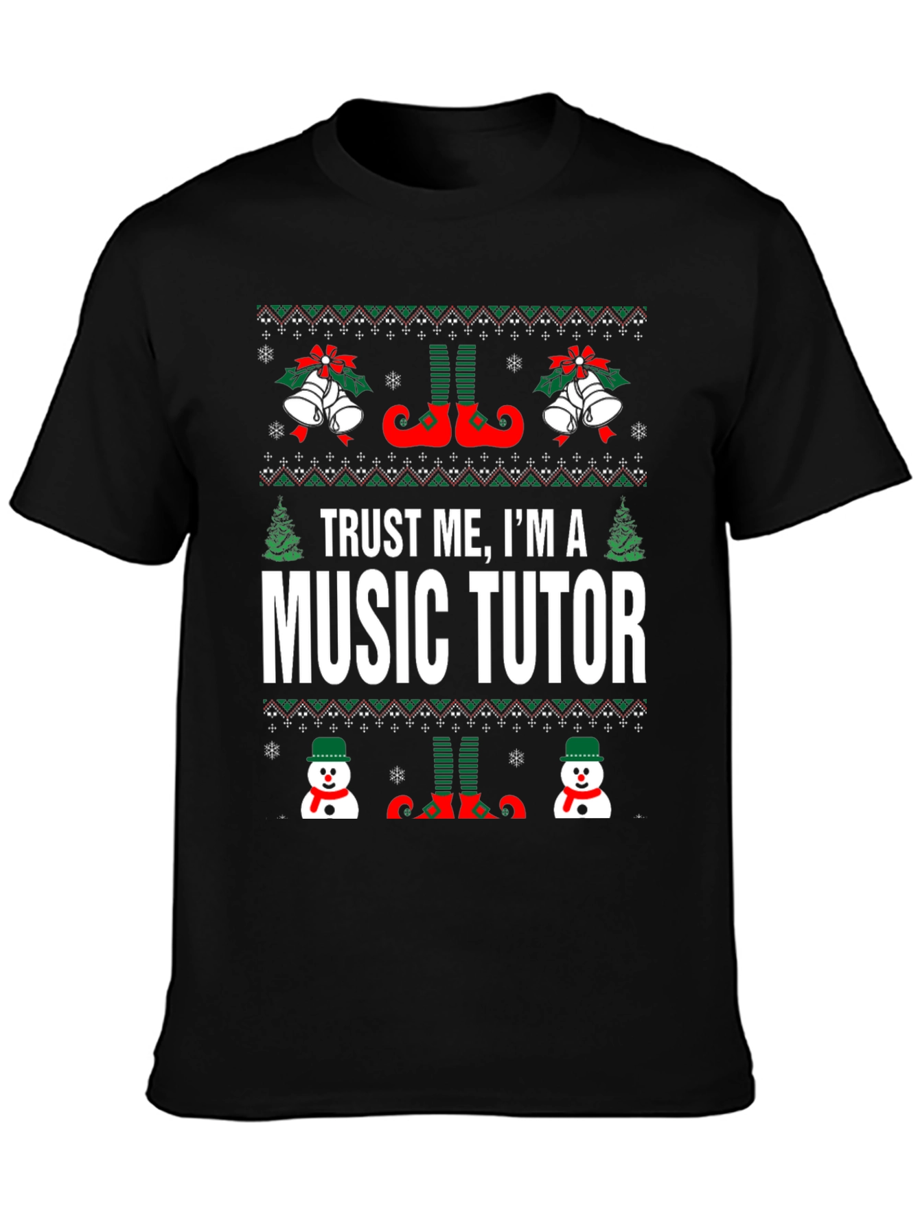 Black Trust Me I'm A Music Tutor Christmas T-Shirt view 3