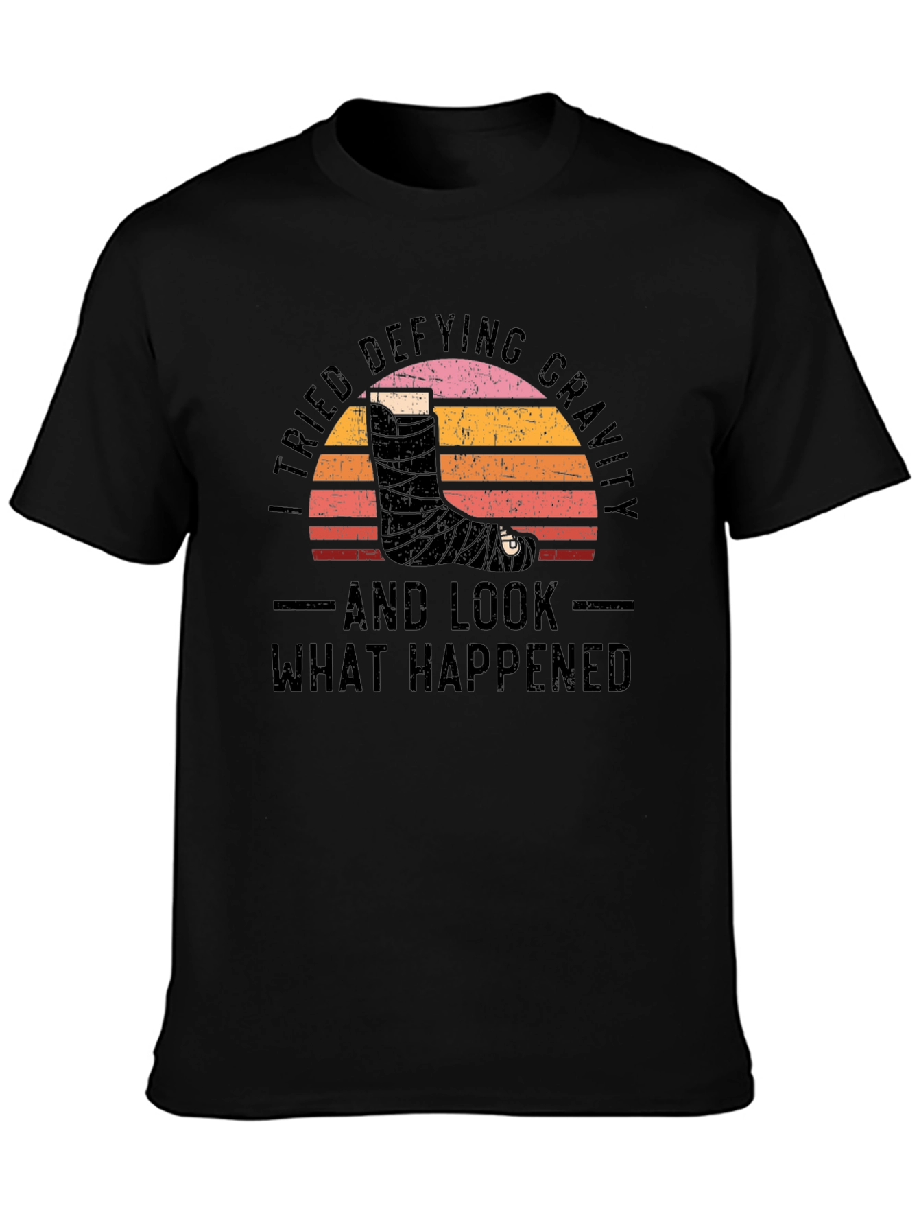 Black Defying Gravity Graphic Tee - Broken Leg Humor view 3
