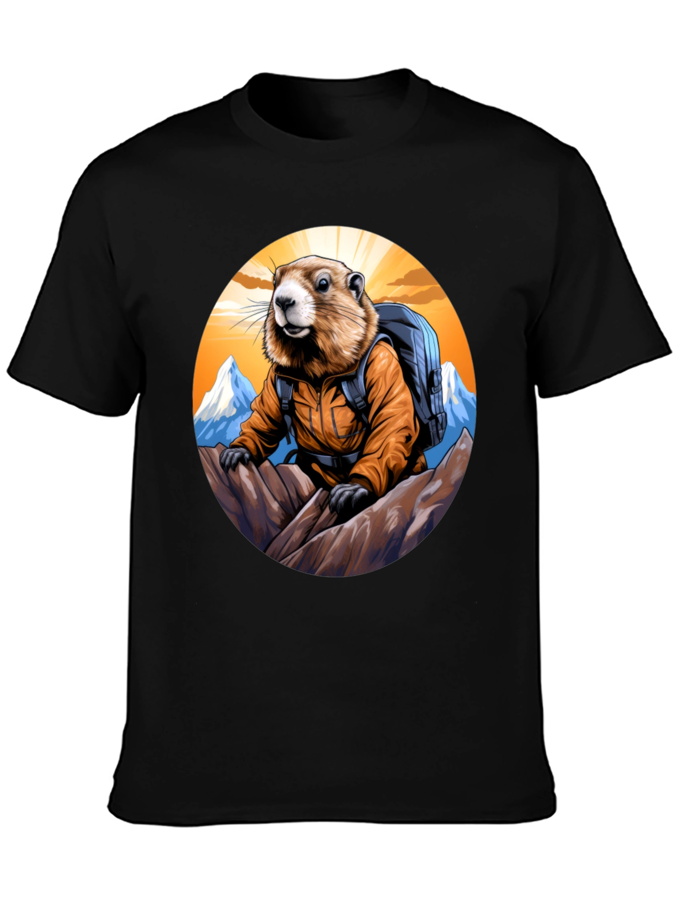 Black Hiking Marmot T-Shirt - Mountain Adventure view 3