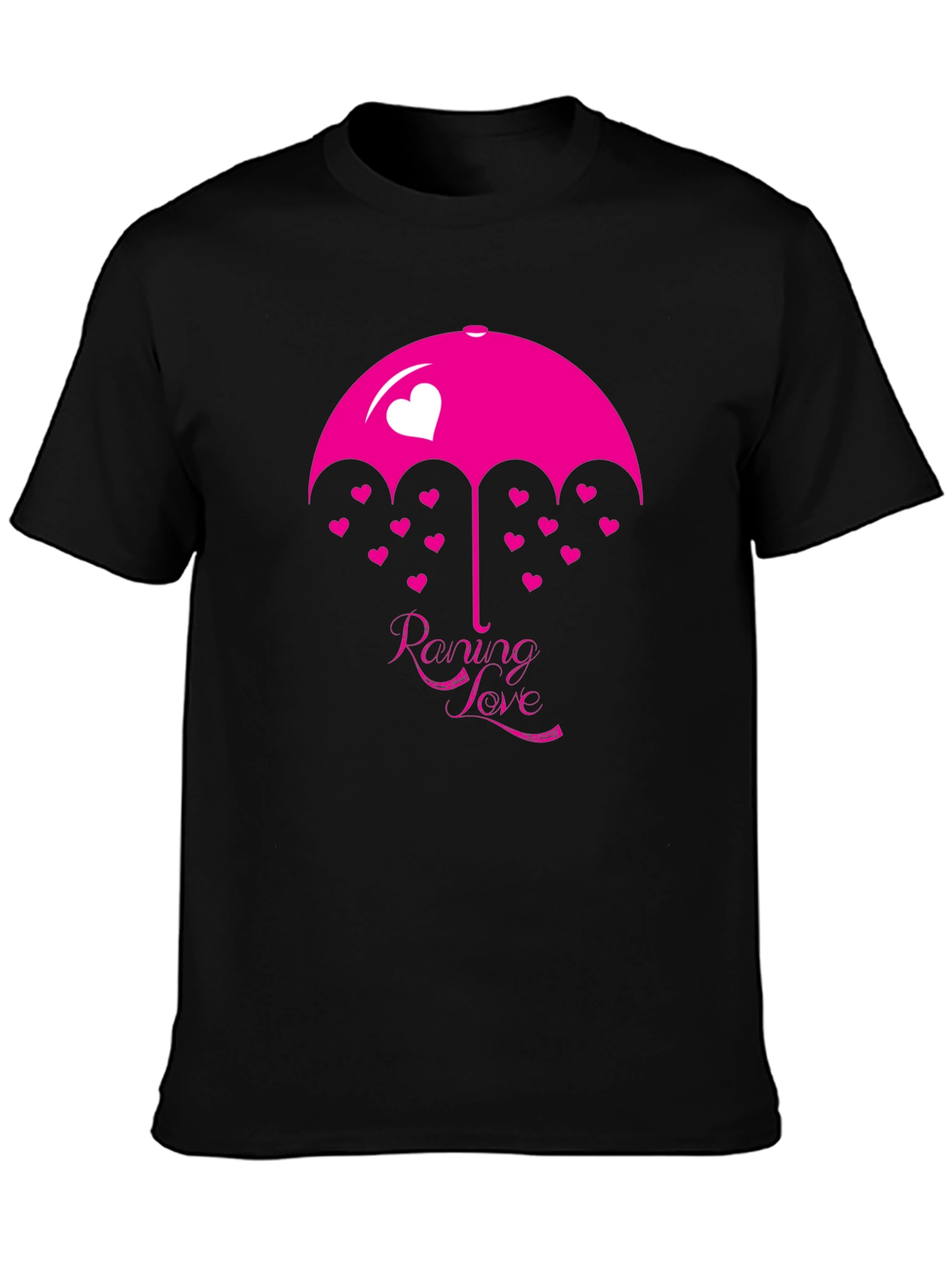 Black Raining Love Graphic Print Black T-Shirt view 3