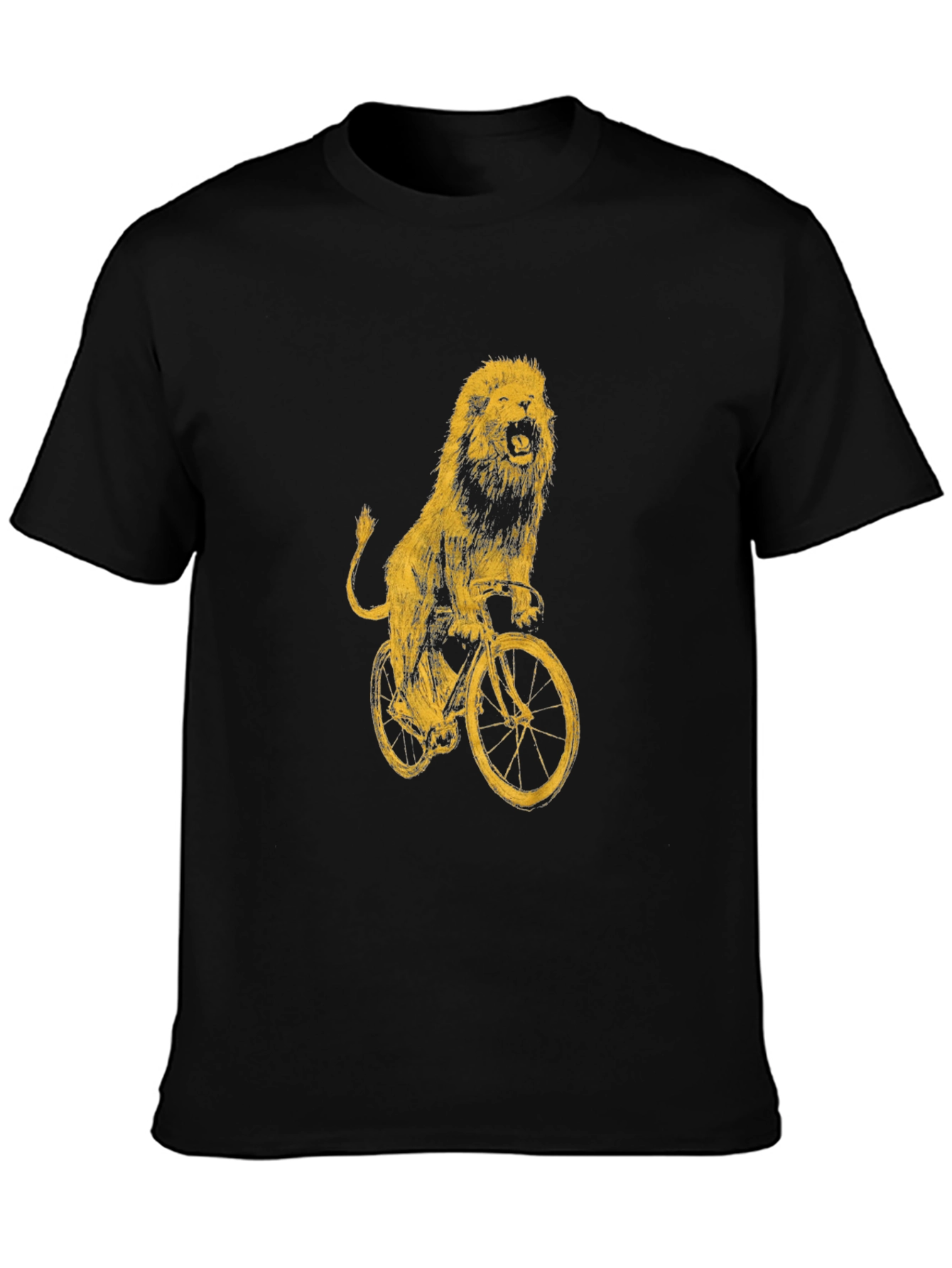 Black Lion on Bike Graphic Tee - Black Cotton T-Shirt view 3