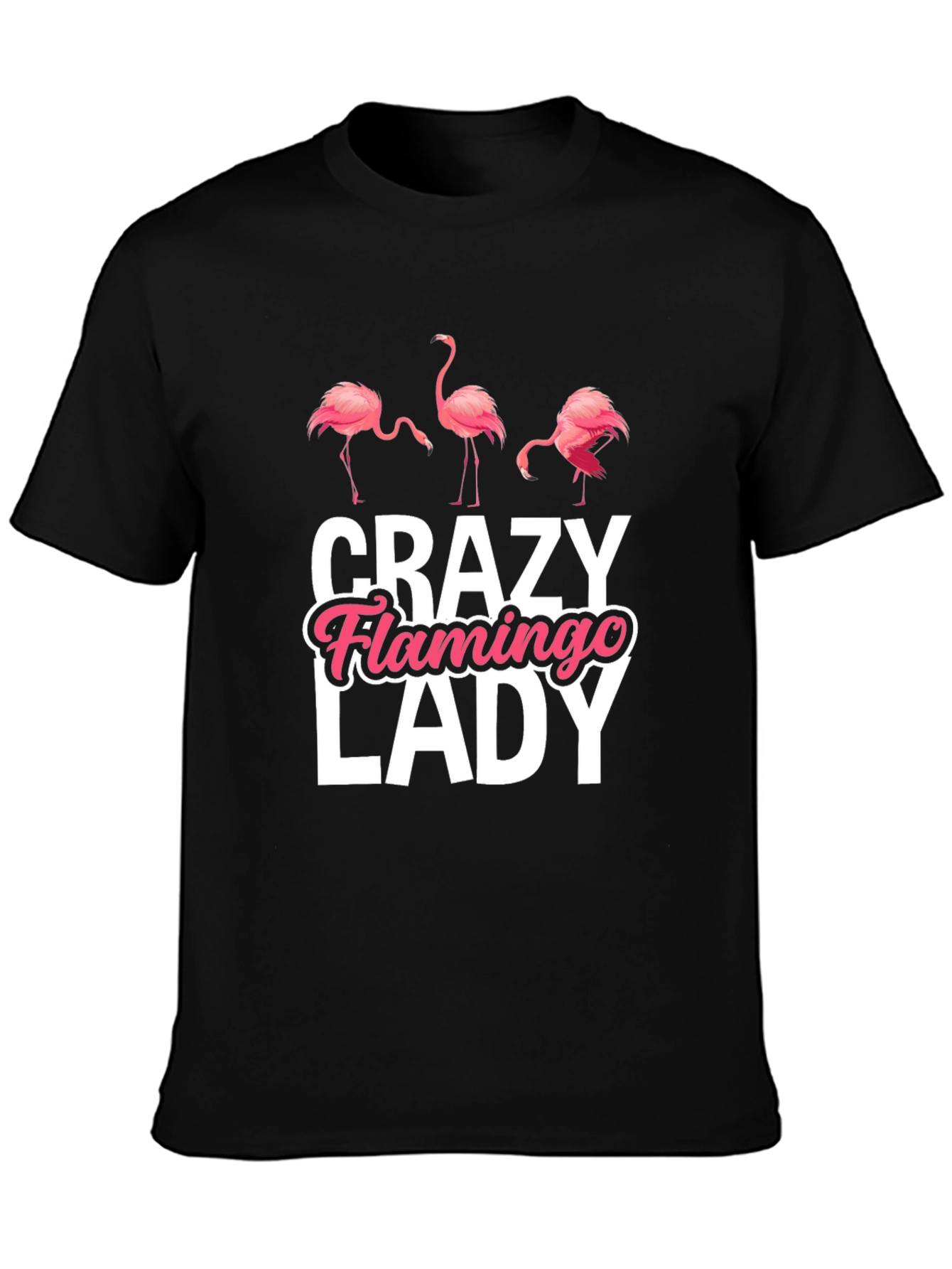 Black Crazy Flamingo Lady T-Shirt view 3