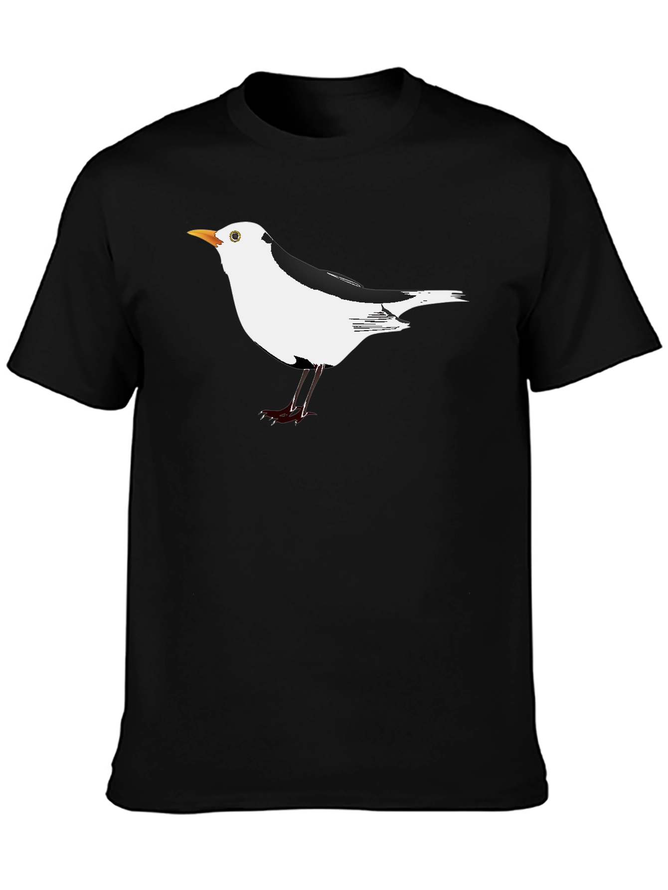 Black Black T-Shirt with Unique Seagull Bird Graphic view 3