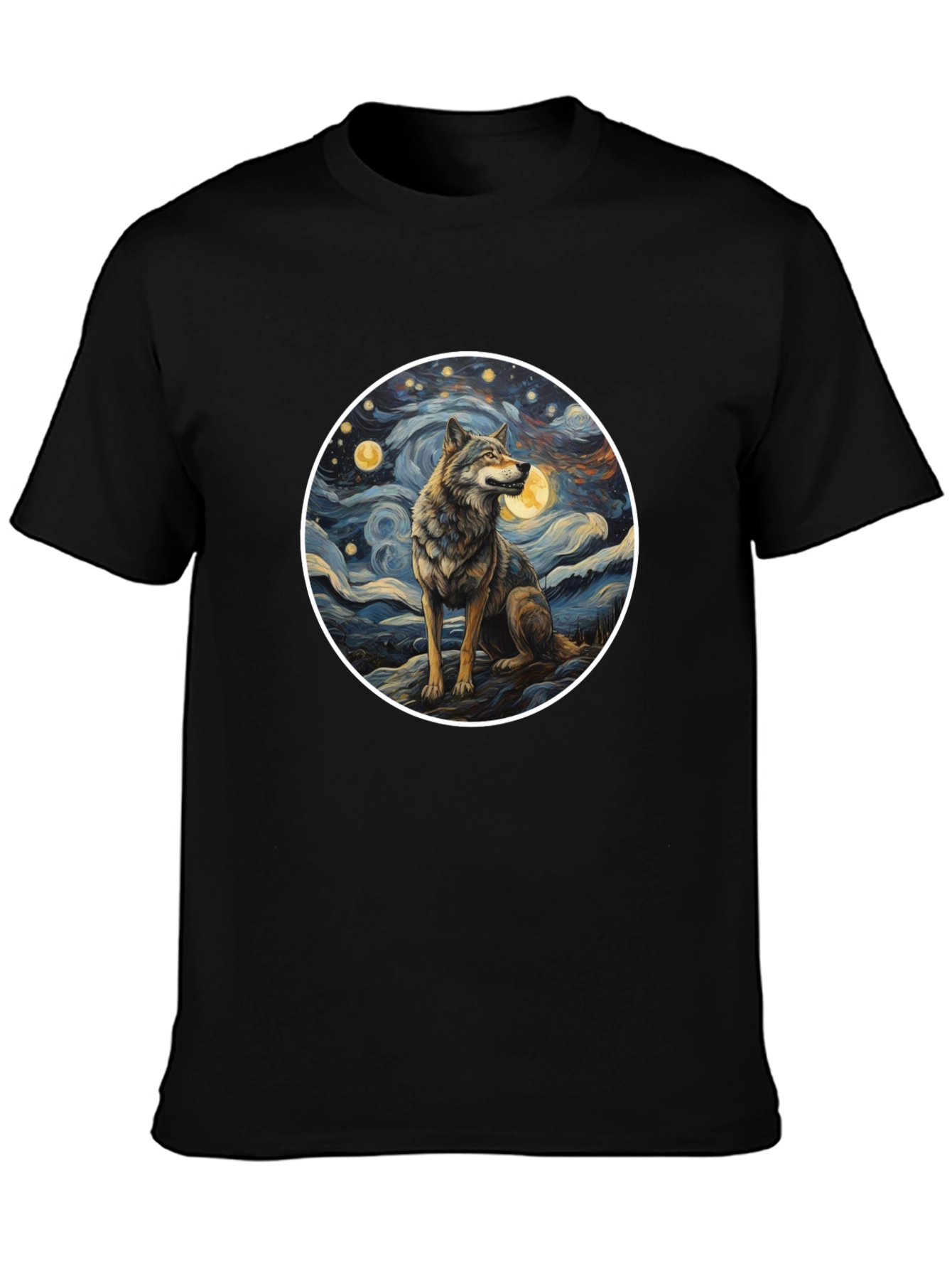 Black Wolf in Starry Night Men's T-Shirt view 3