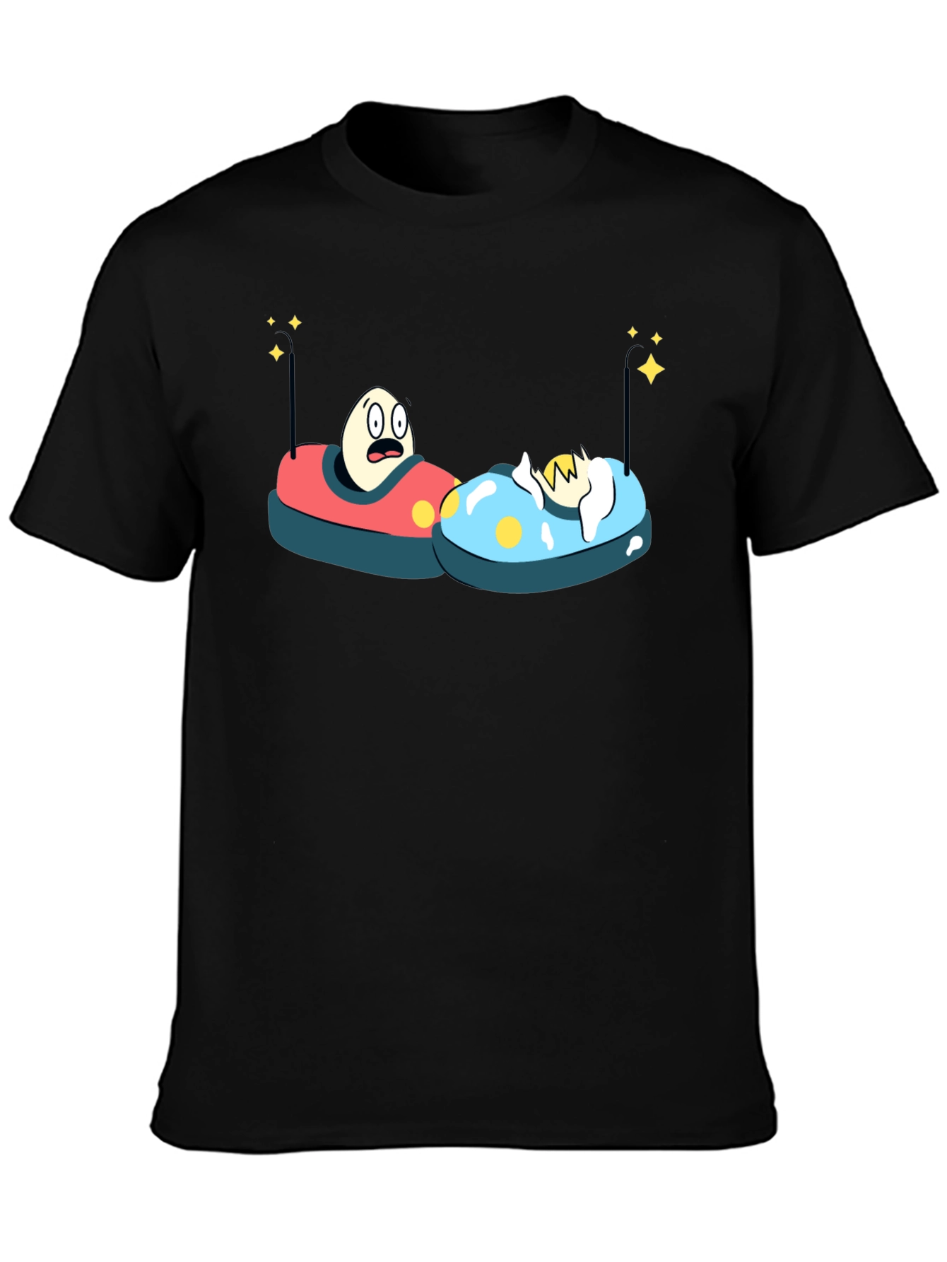 Black Bumper Car Eggs T-Shirt - Fun Cartoon Graphic Tee view 3