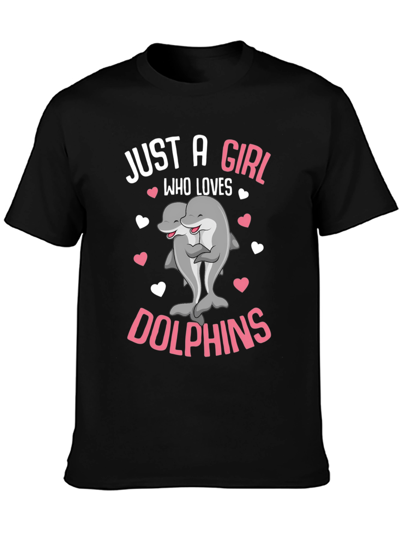 Black Just a Girl Who Loves Dolphins T-Shirt view 3