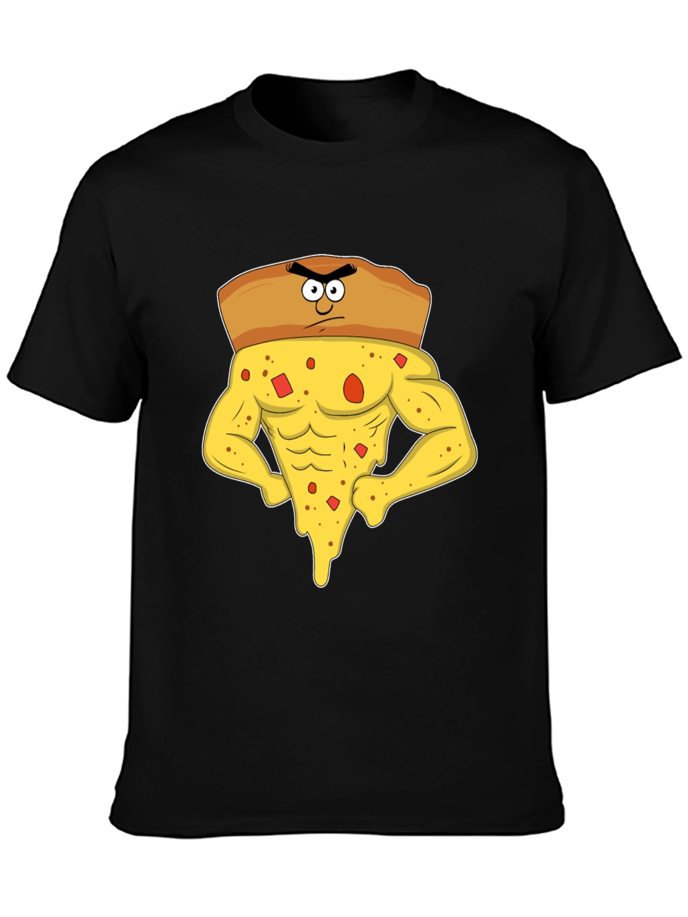 Black Funny Muscular Pizza Slice Graphic T-Shirt view 3