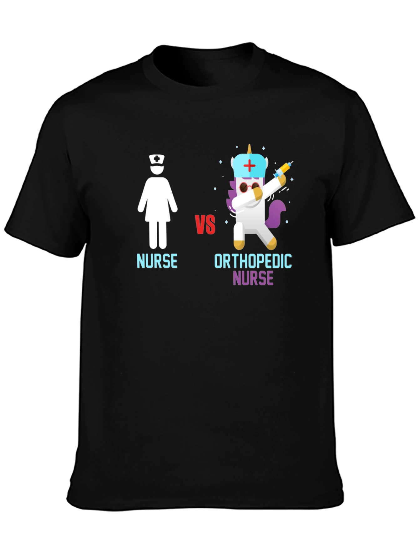 Black Nurse vs Orthopedic Nurse T-Shirt - Black Cotton Tee view 3