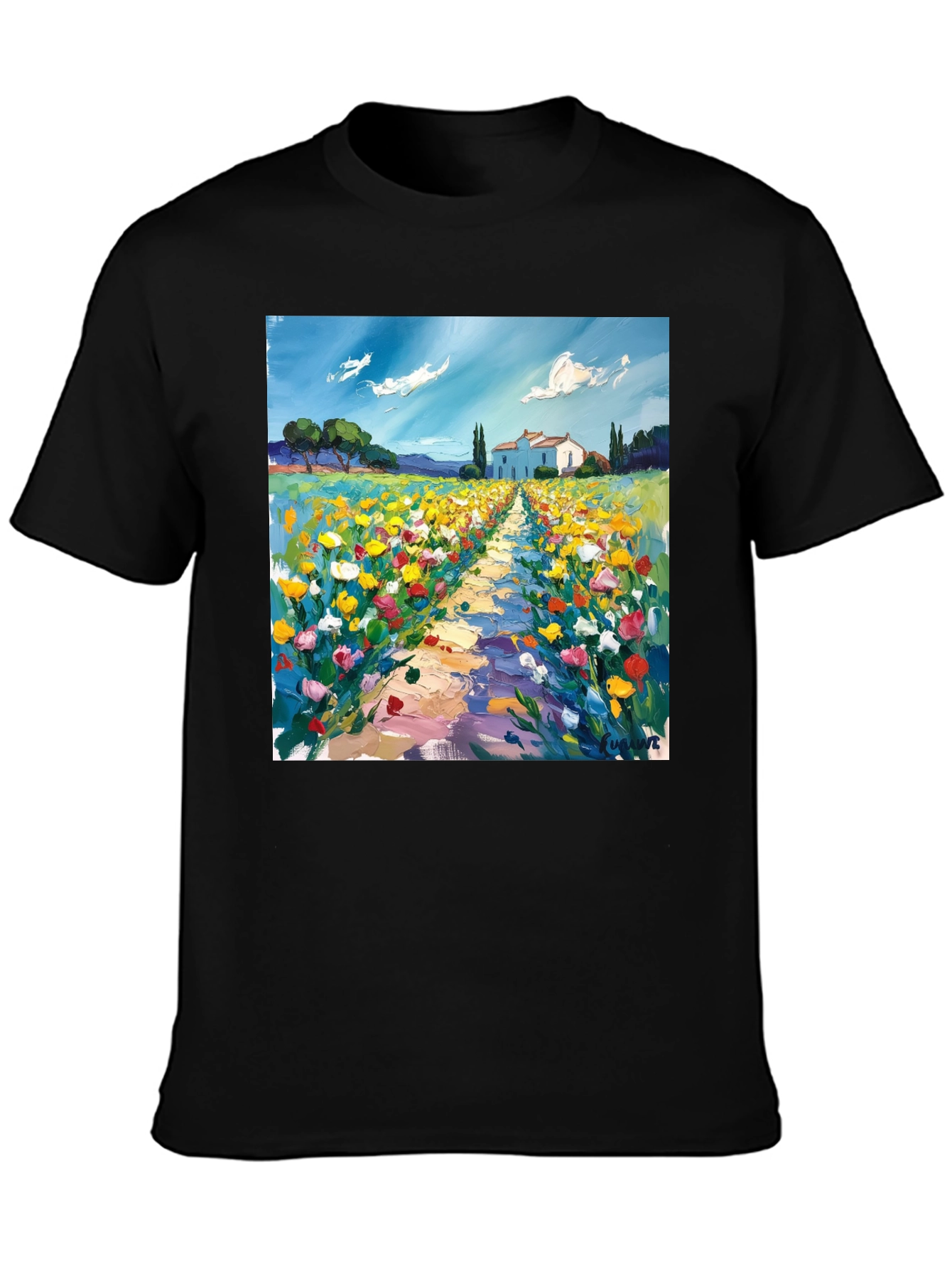Black Artistic Landscape Print T-Shirt view 3