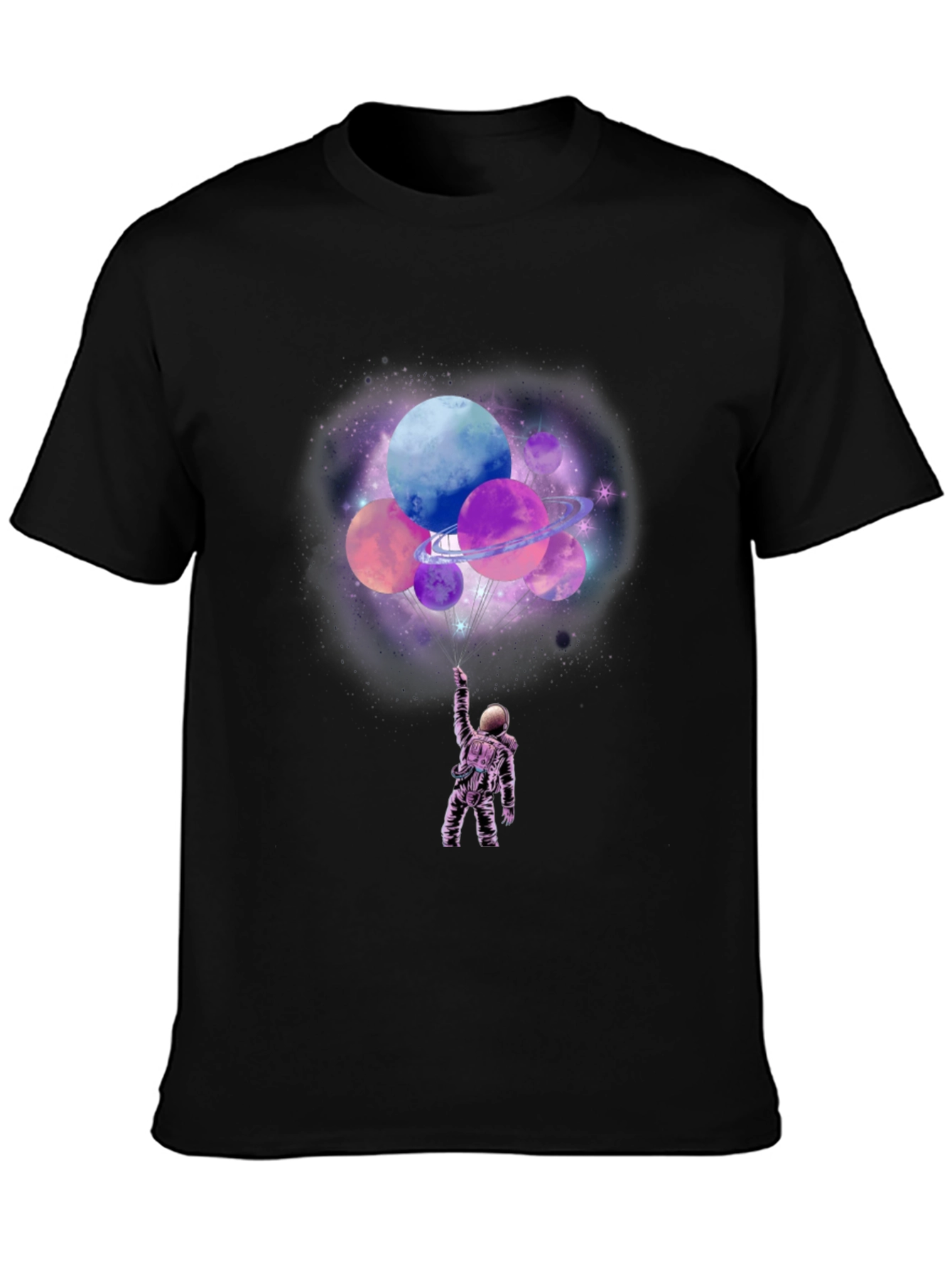 Black Astronaut Planets Graphic T-Shirt view 3