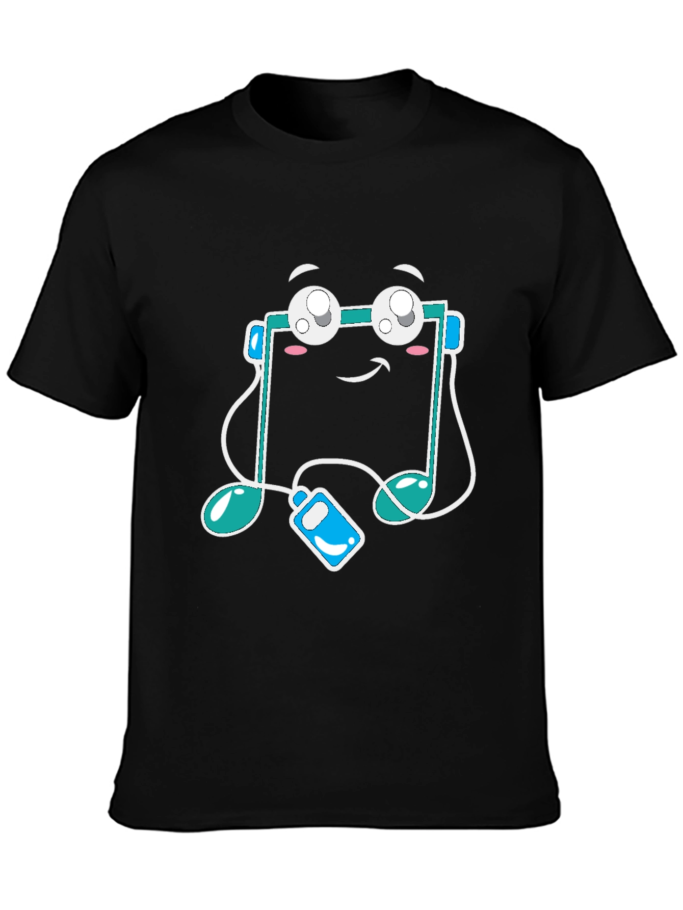 Black Musical Note Graphic Tee - Black Cotton T-Shirt view 3