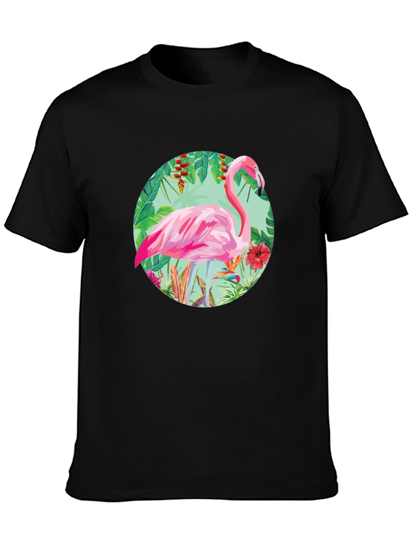 Black Tropical Flamingo Graphic Tee - Stylish Men's T-Shirt view 3