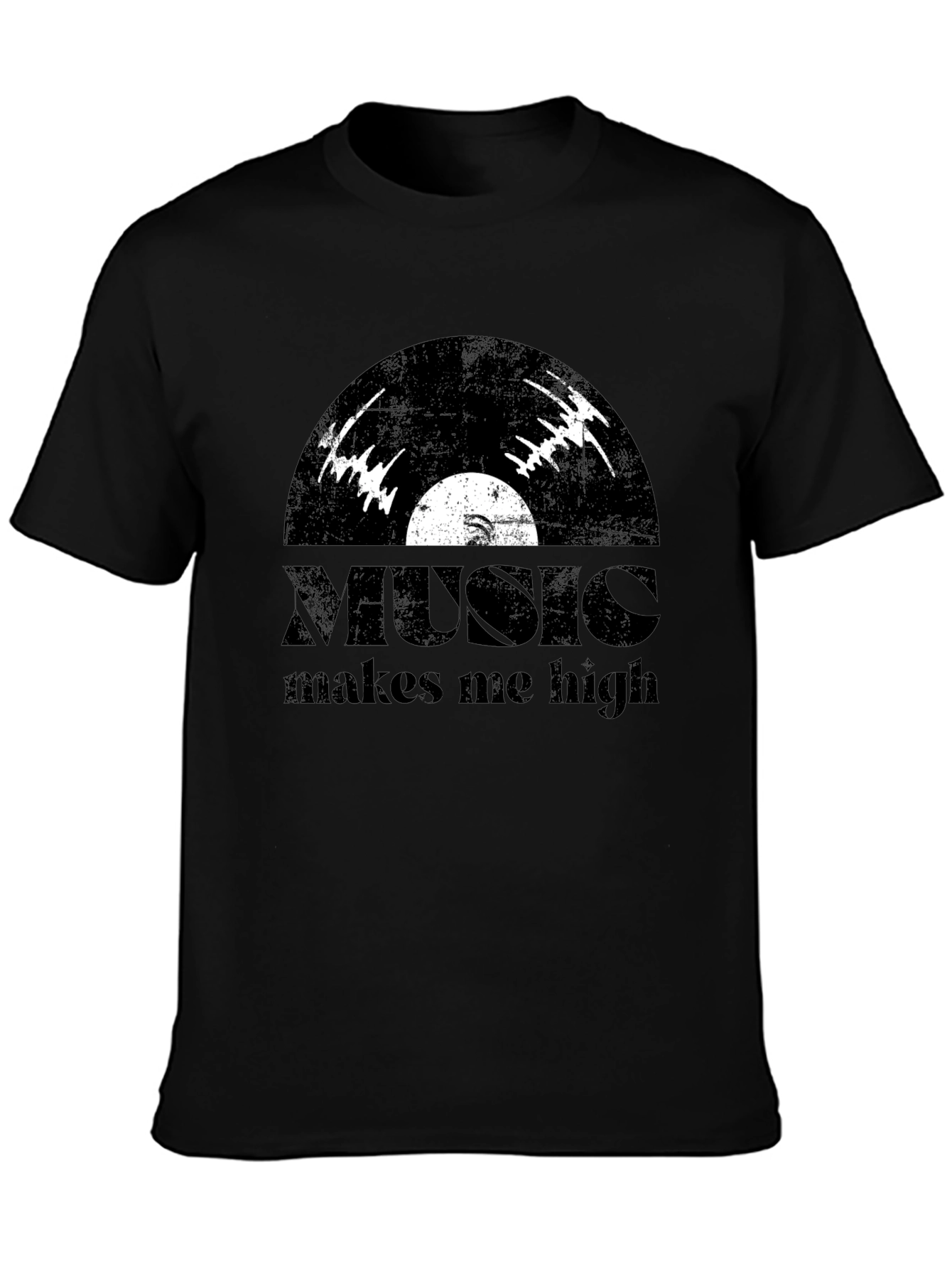 Black Music Makes Me High Black Graphic T-Shirt view 3
