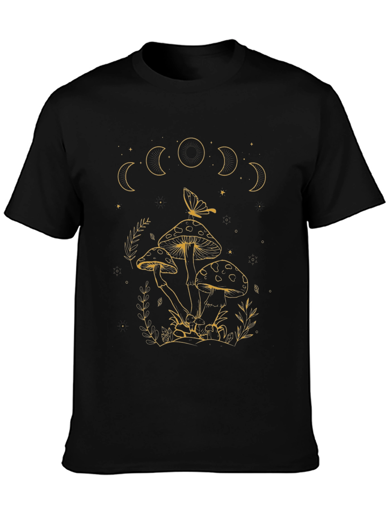 Black Mystic Mushroom Moon Phase Graphic Tee view 3