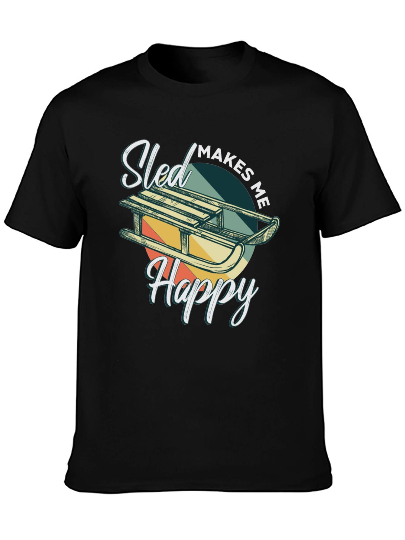 Black Sled Makes Me Happy T-Shirt view 3