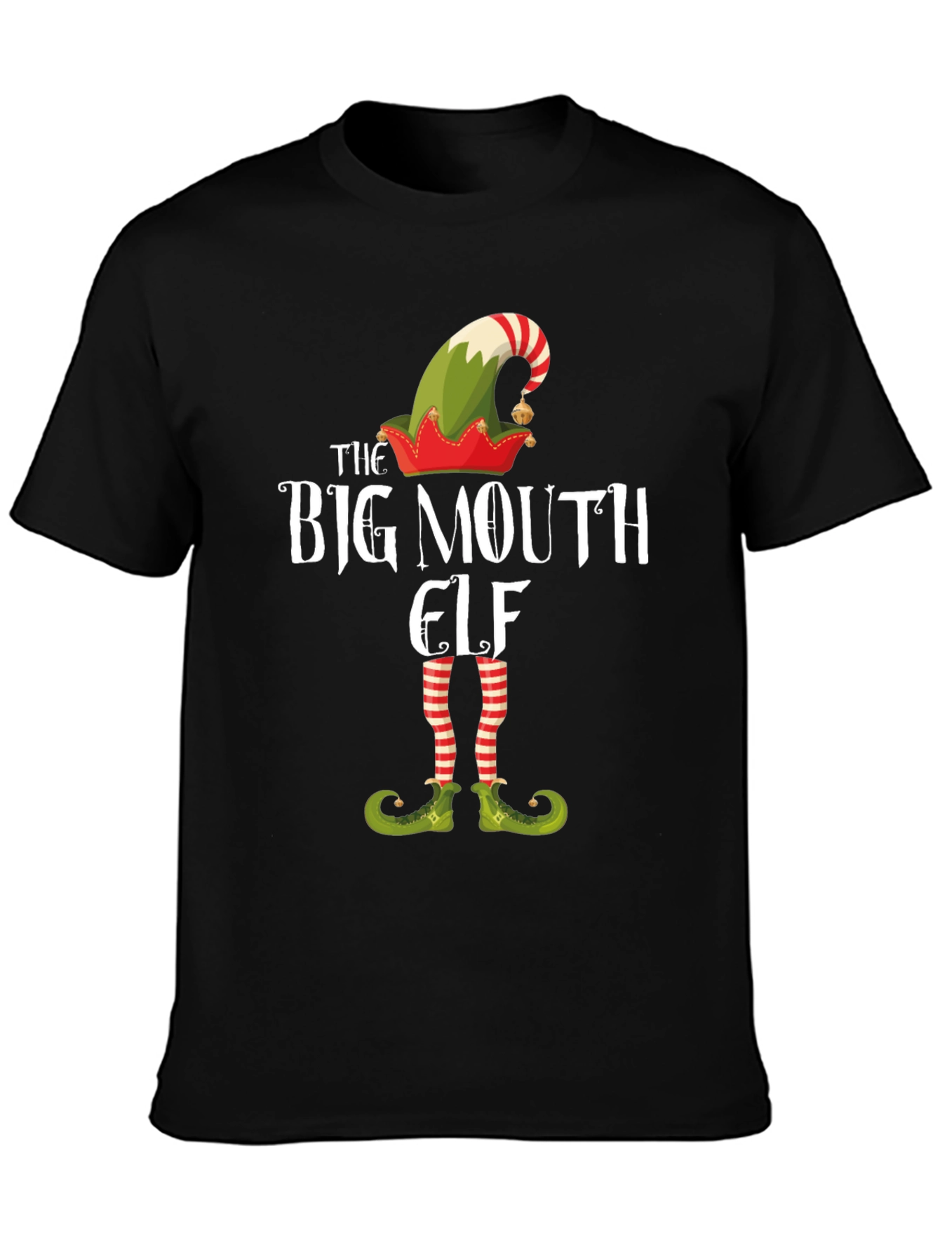 Black The Big Mouth Elf Graphic T-Shirt - Christmas Tee view 3
