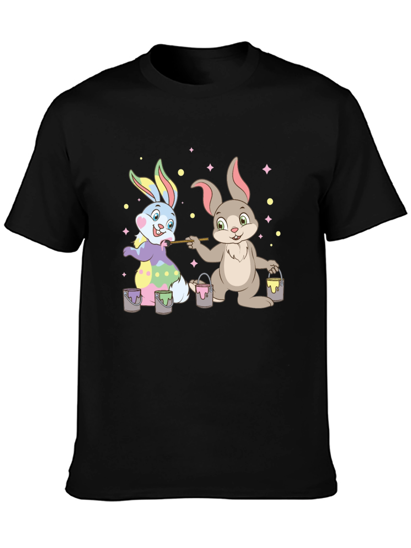 Black Easter Bunnies Painting T-Shirt - Fun Holiday Tee view 3