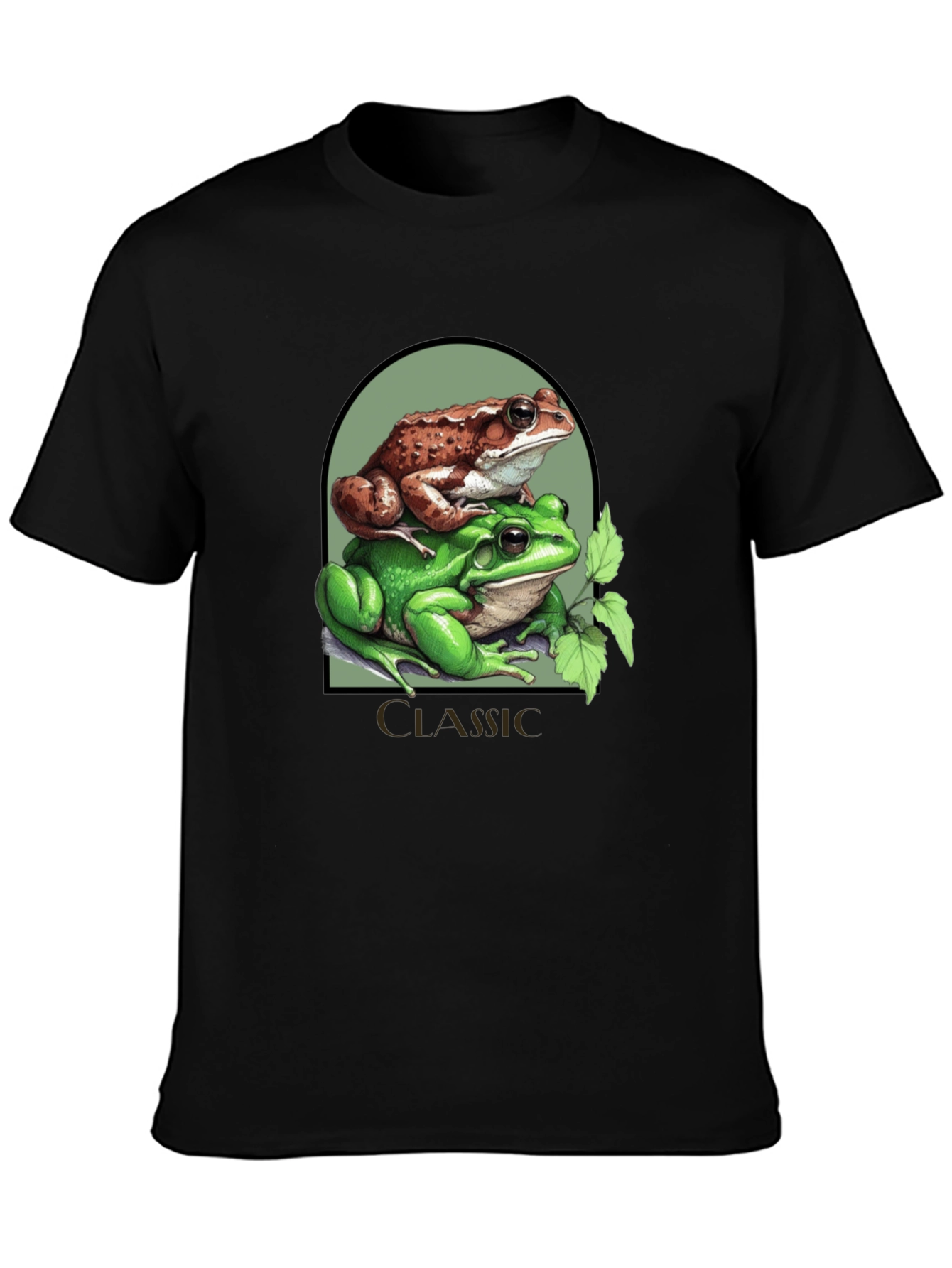Black Classic Frog Stack T-Shirt - Novelty Graphic Tee view 3