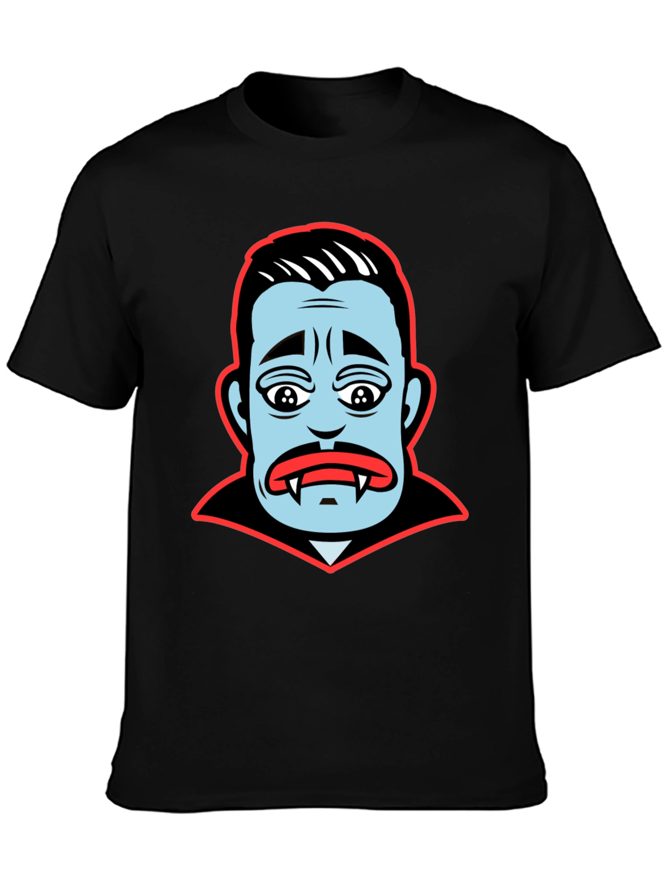 Black Cartoon Vampire Face Graphic T-Shirt view 3
