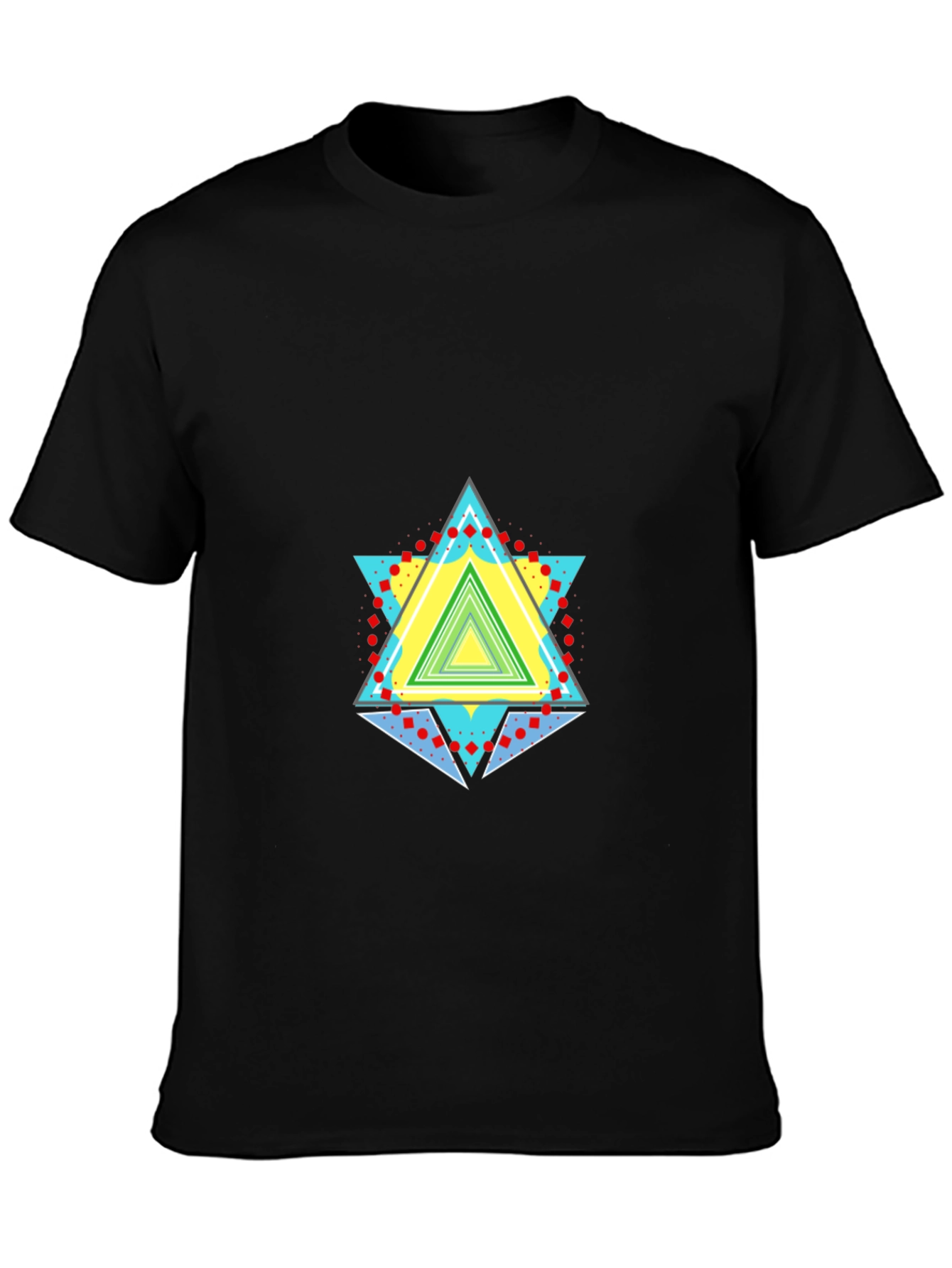Black Geometric Triangle Graphic Black T-Shirt view 3