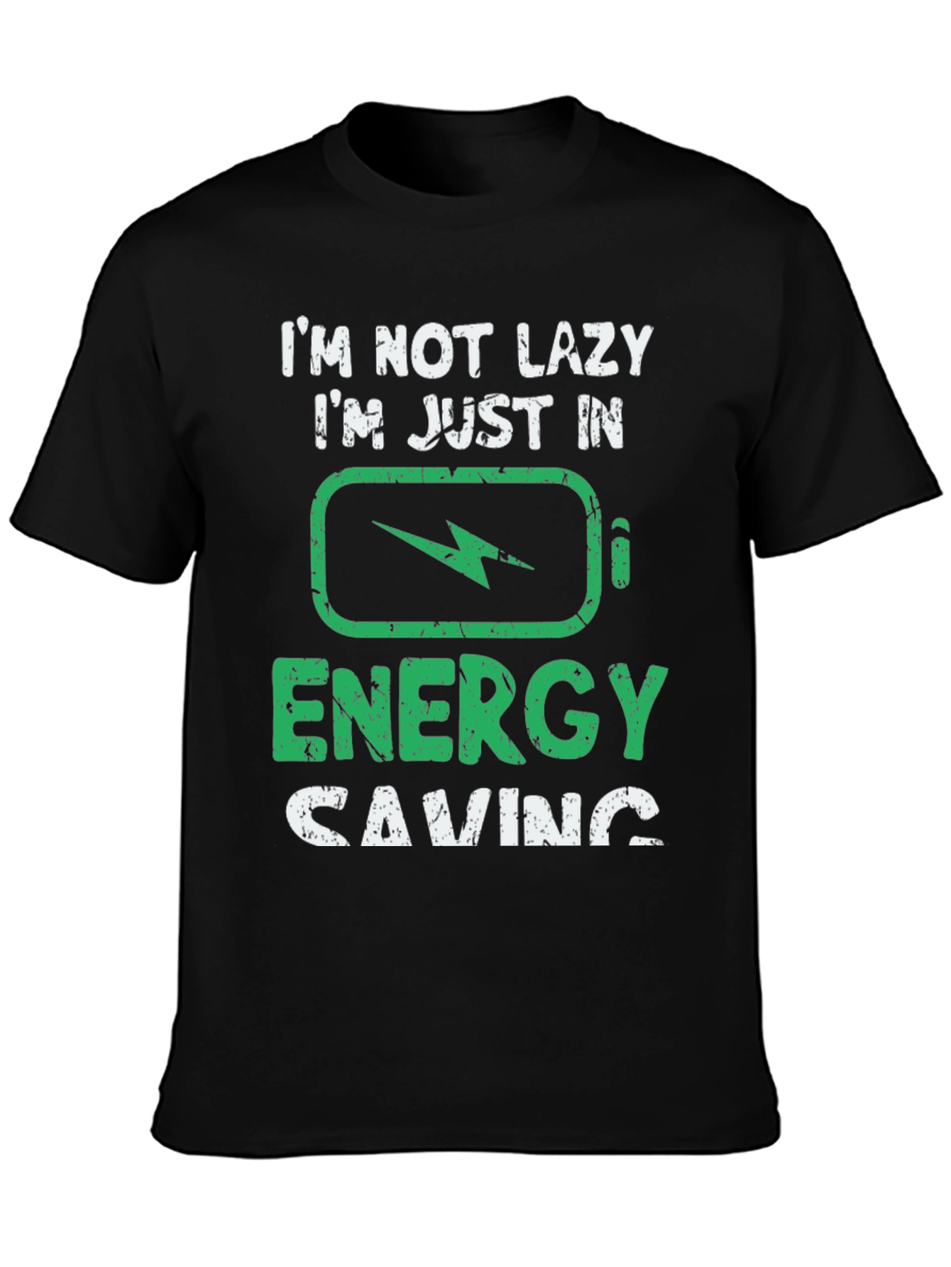 Black Funny "Energy Saving" Graphic T-Shirt view 3