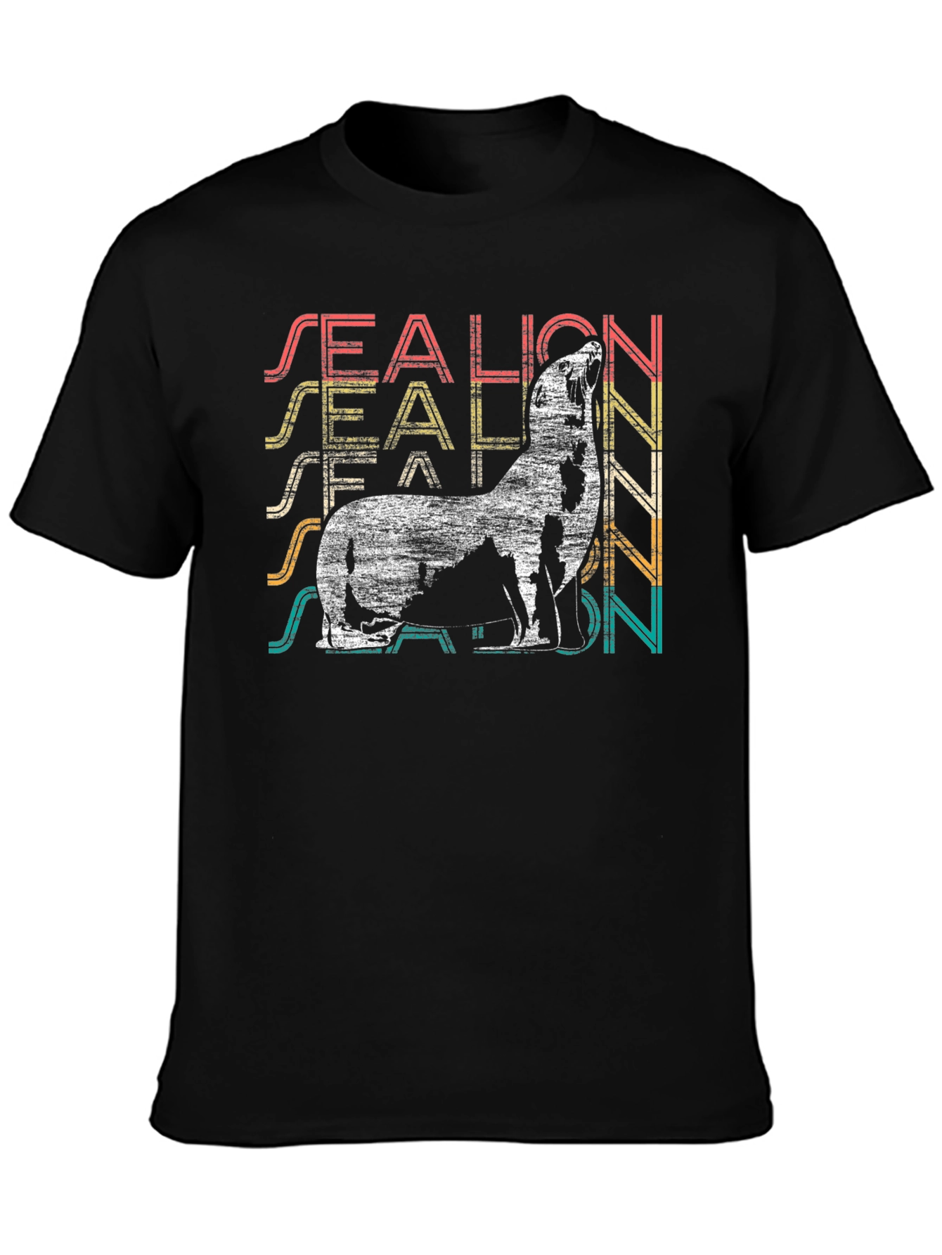 Black Retro Sea Lion Graphic Tee - Vintage Animal Design view 3
