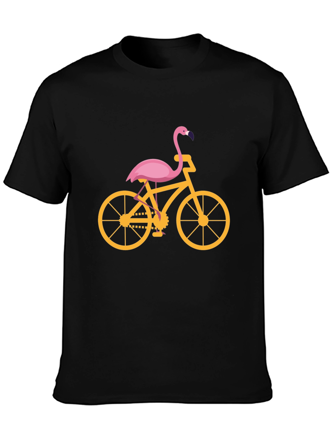Black Flamingo Bicycle Graphic Tee - Black Cotton T-Shirt view 3