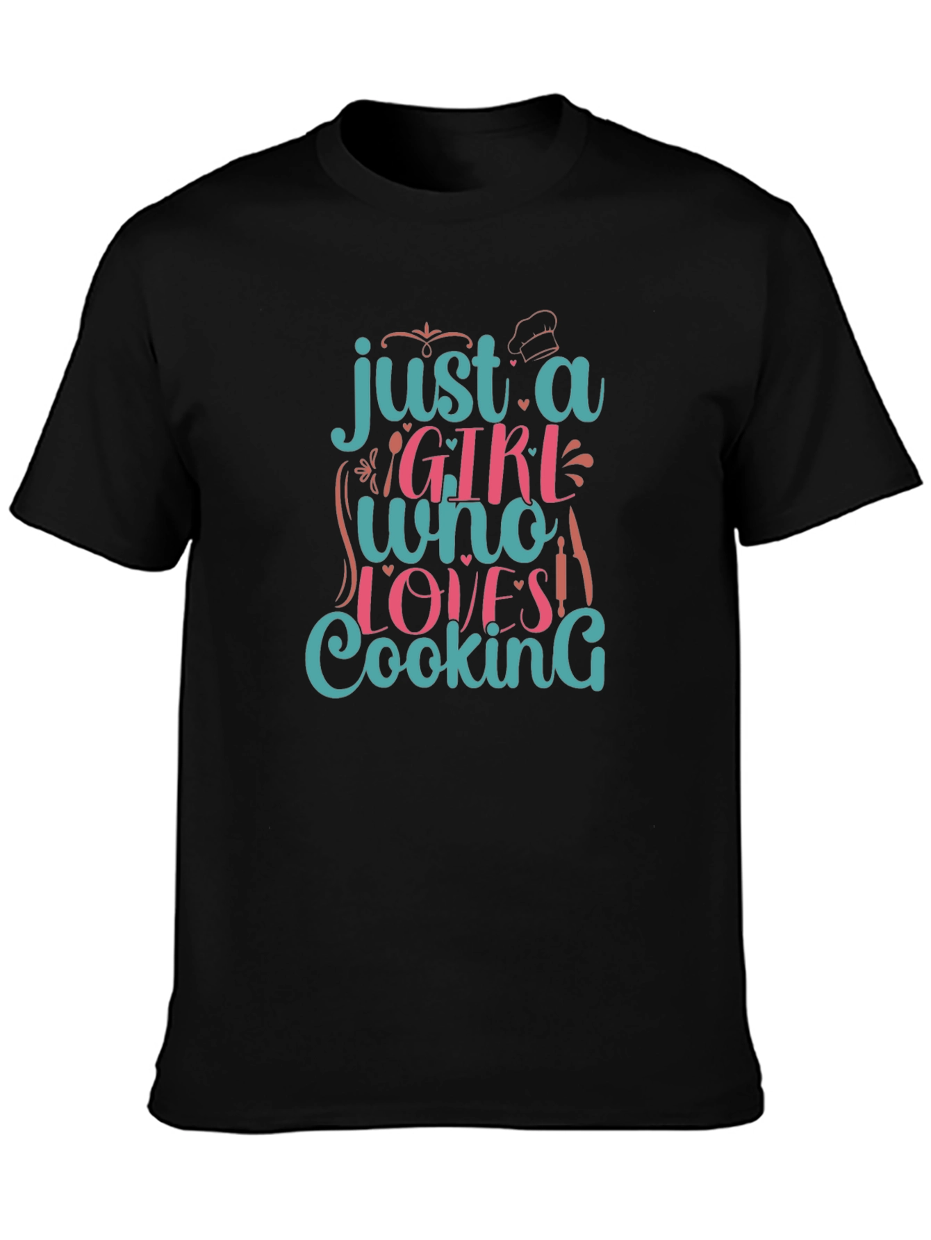 Black Just A Girl Who Loves Cooking Graphic T-Shirt view 3