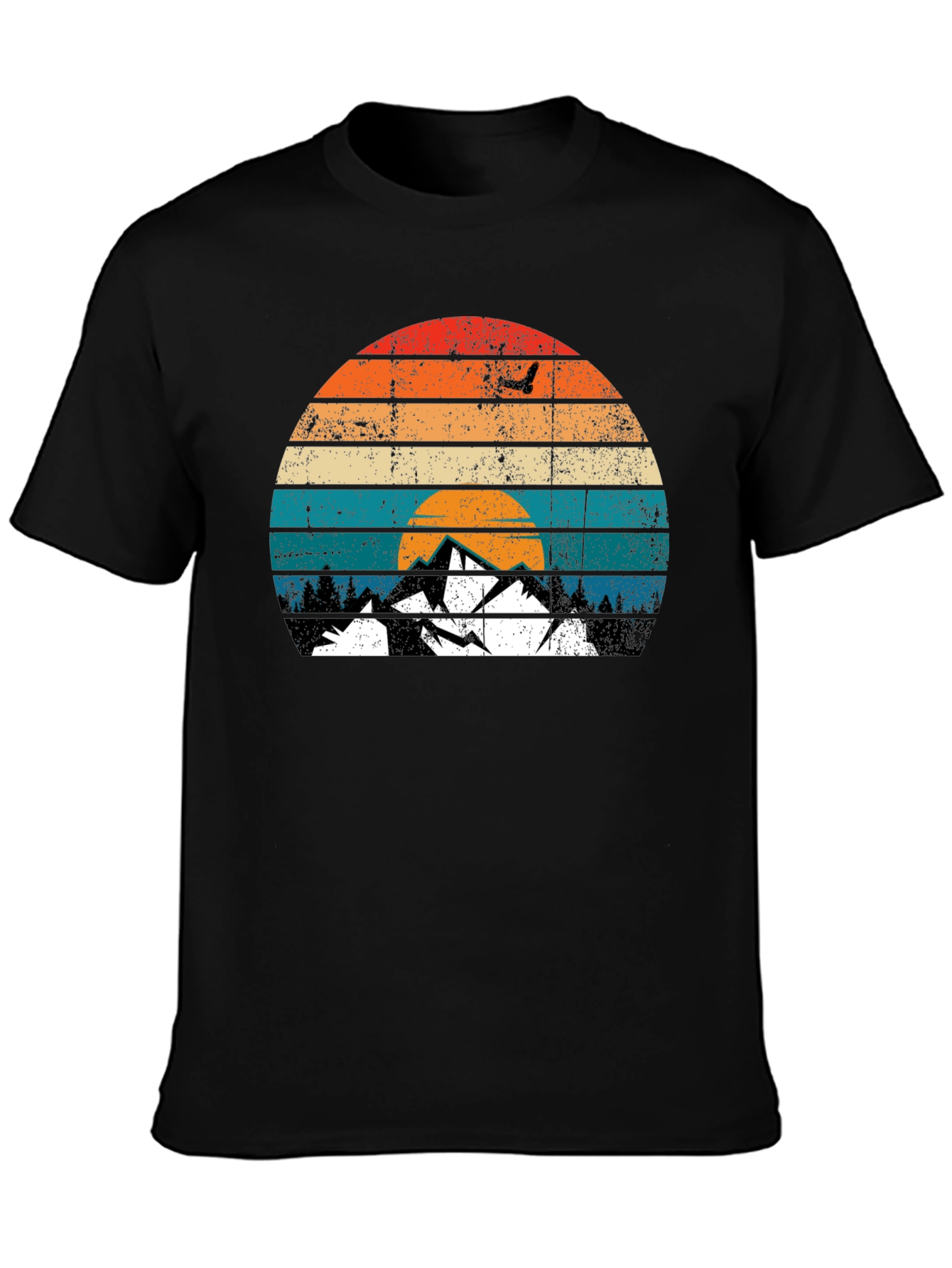 Black Retro Mountain Sunset Graphic T-Shirt view 3