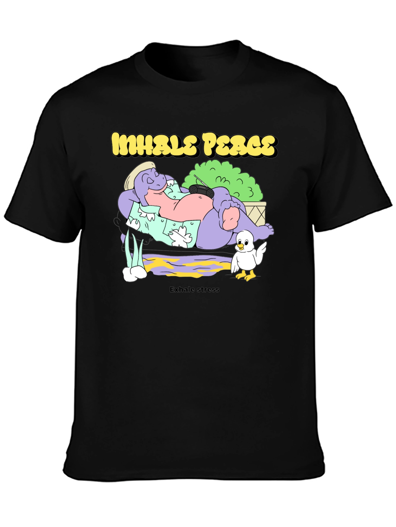 Black Inhale Peace Exhale Stress Black Graphic T-Shirt view 3