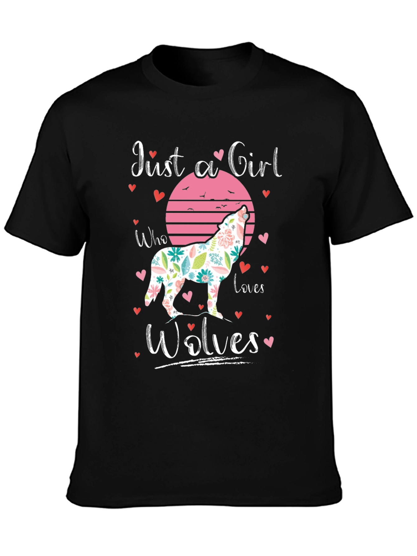 Black Just a Girl Who Loves Wolves T-Shirt view 3
