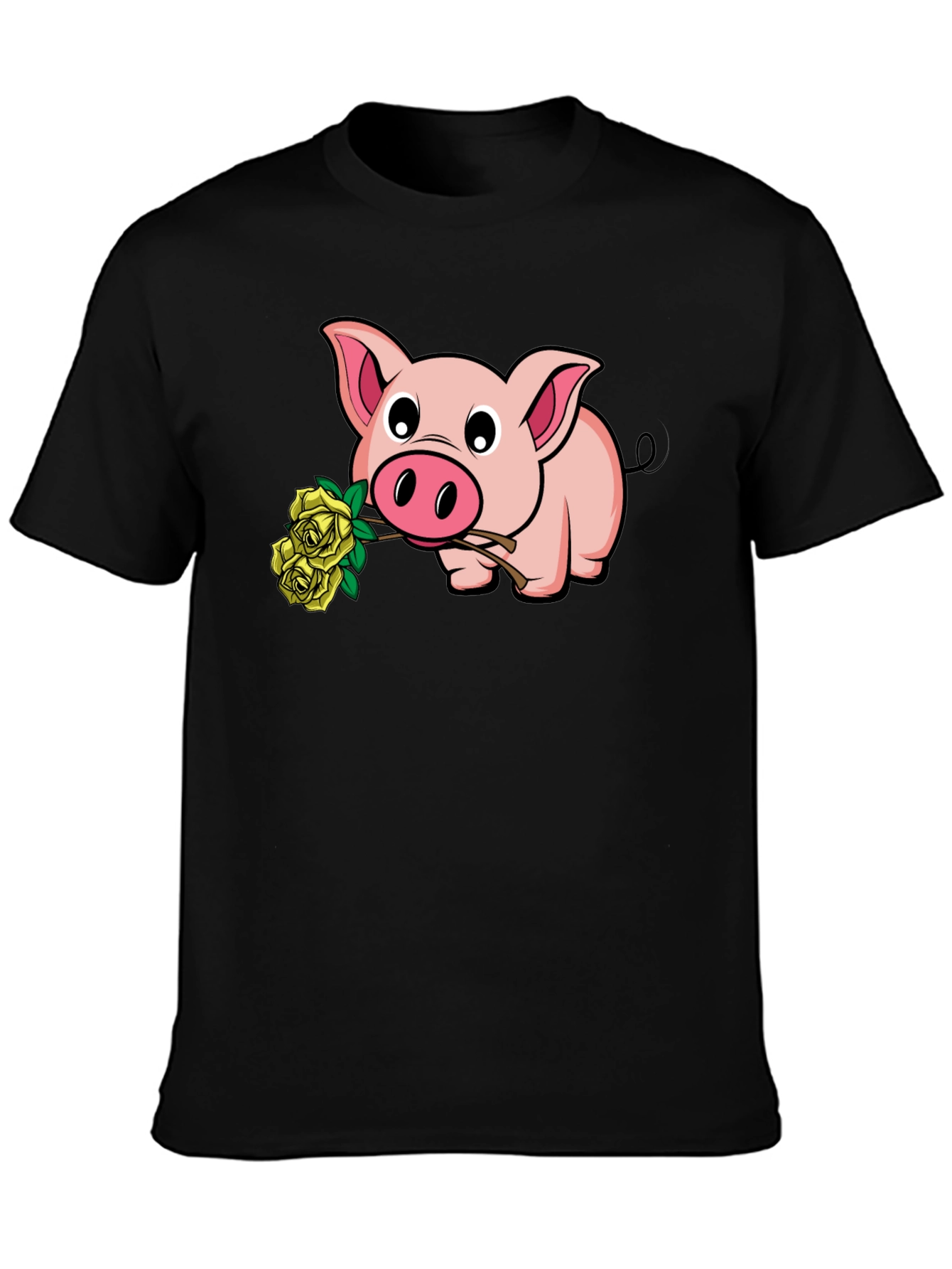 Black Pig Holding Yellow Roses Graphic T-Shirt view 3