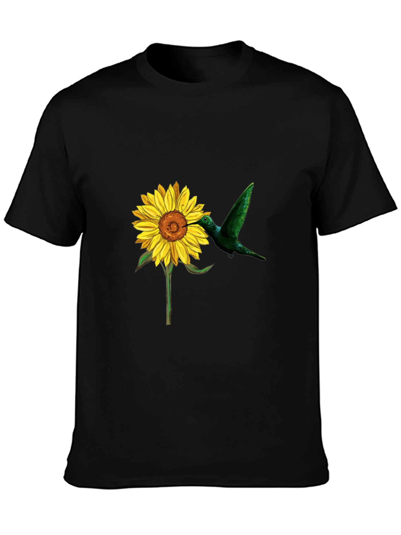 Black Hummingbird & Sunflower Graphic Black T-Shirt view 3