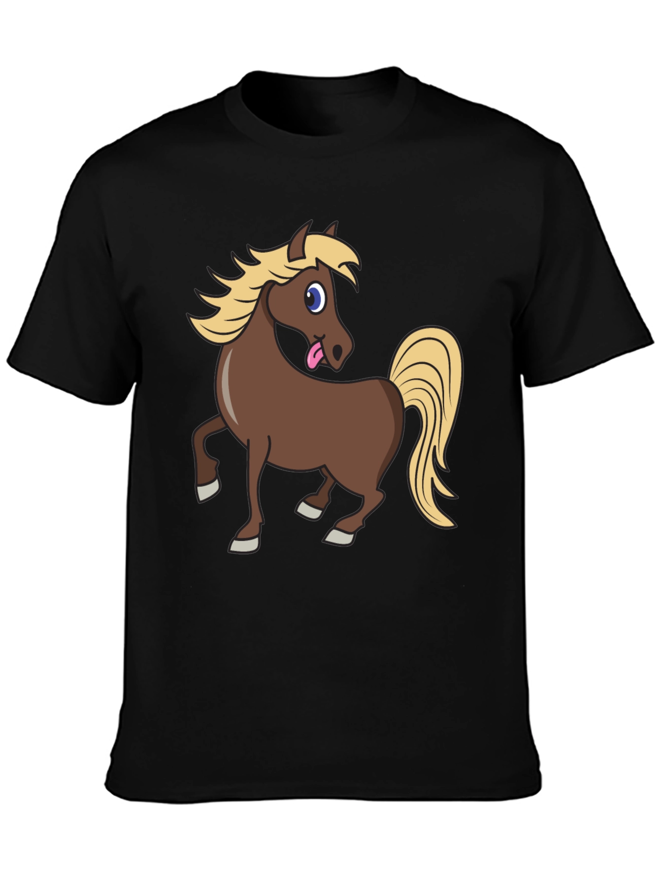 Black Funny Horse Tongue Out Black T-Shirt view 3