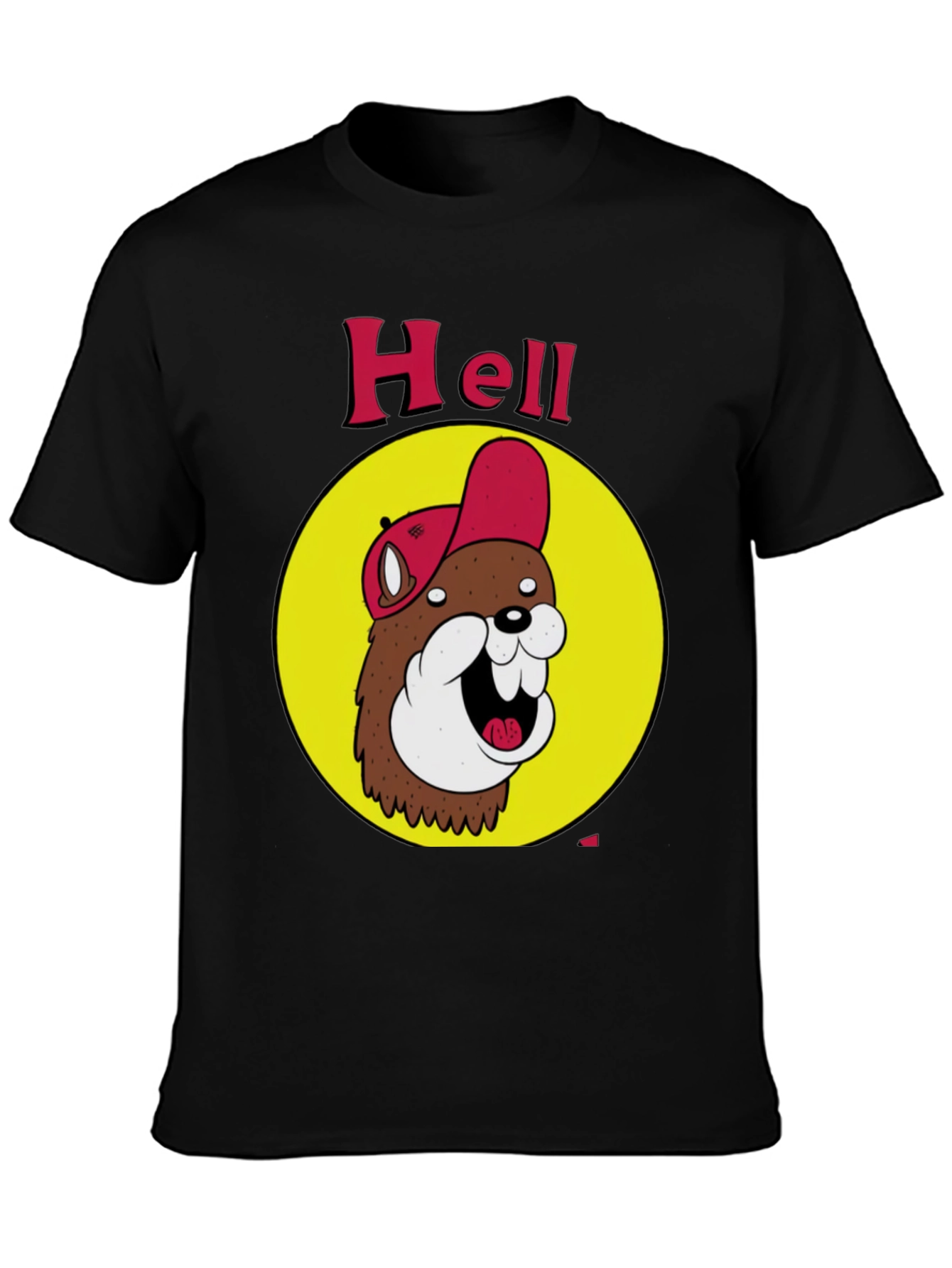 Black Funny Hell Beaver Cartoon Black T-Shirt view 3