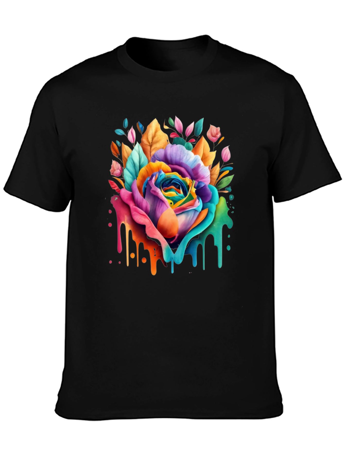 Black Rainbow Rose Drip Graphic Tee - Vivid Colors view 3