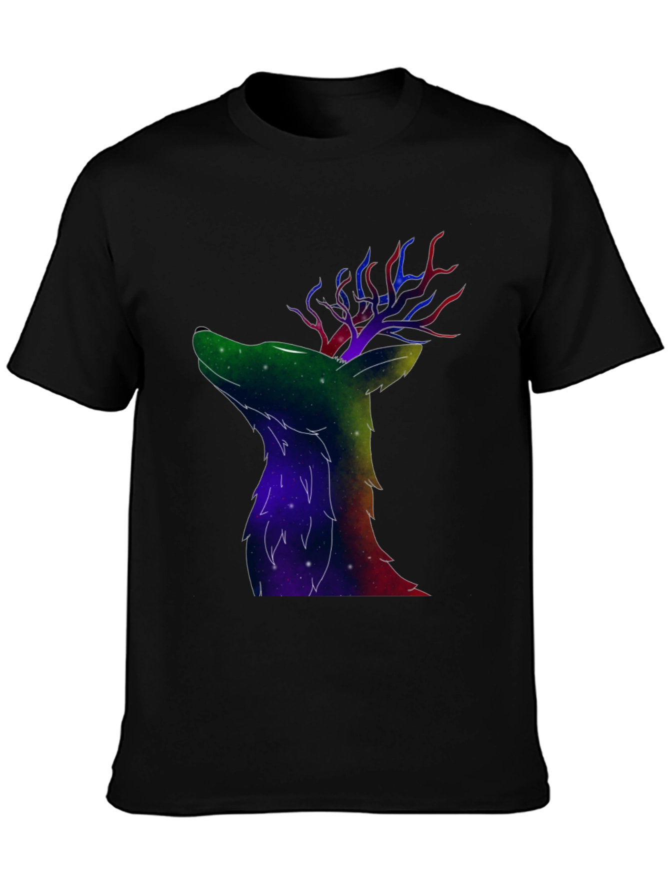 Black Galaxy Deer Graphic T-Shirt view 3