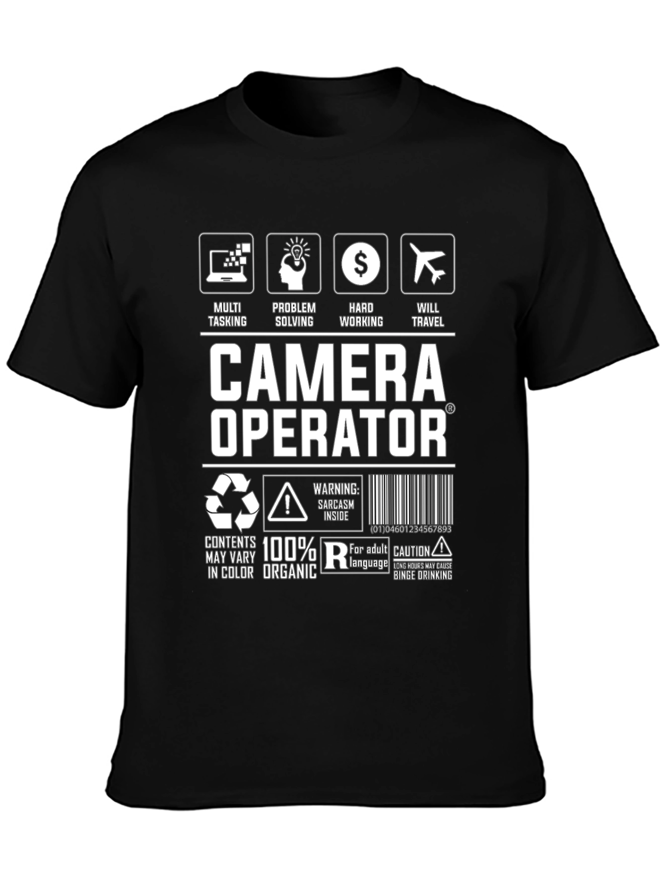 Black Camera Operator Graphic Tee - Multi Tasking view 3